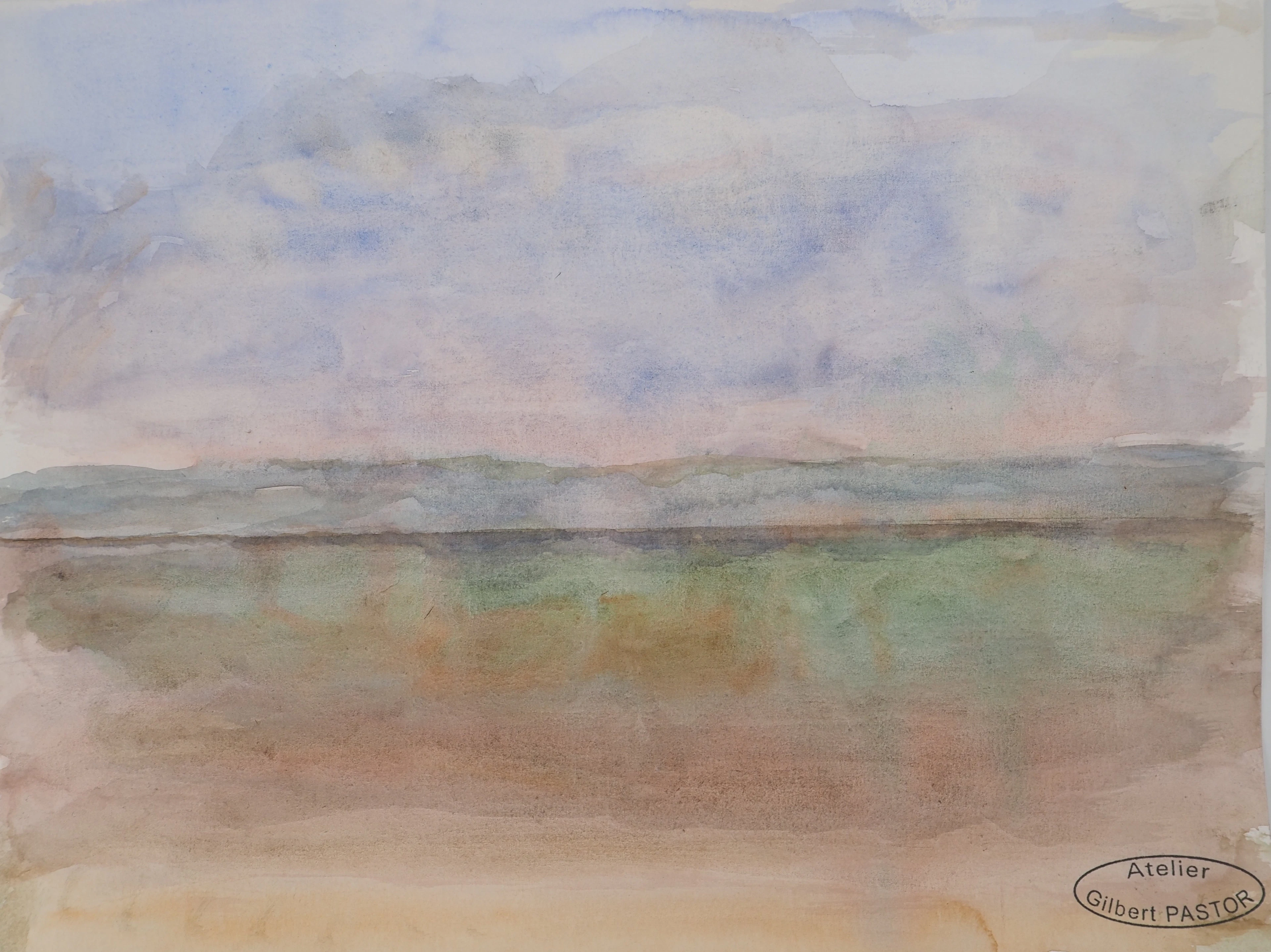 Gilbert PASTOR : Début du crépuscule civil, Aquarelle originale signée