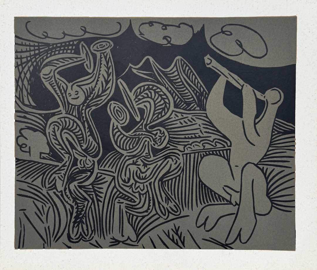 Pablo Picasso - Danseurs et musicien - Linogravure 1962