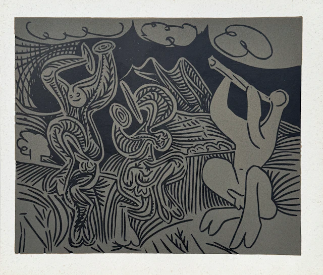 Pablo Picasso - Danseurs et musicien - Linogravure 1962