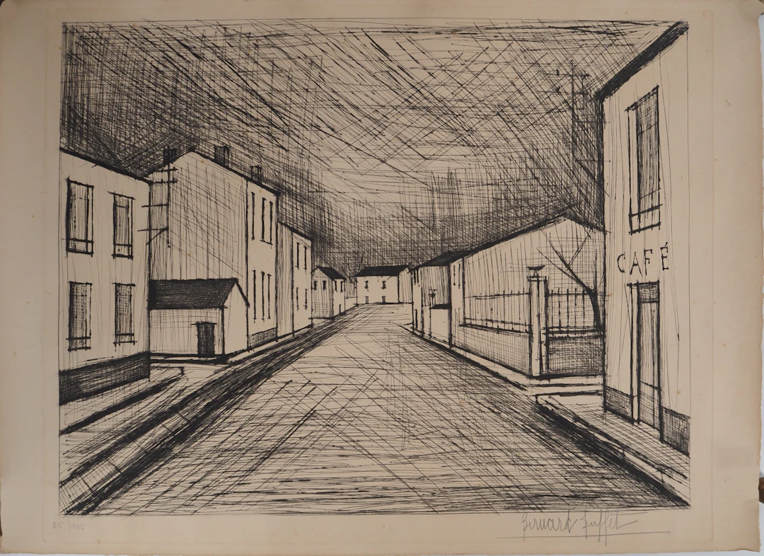 Bernard Buffet : La rue - Gravure originale signée
