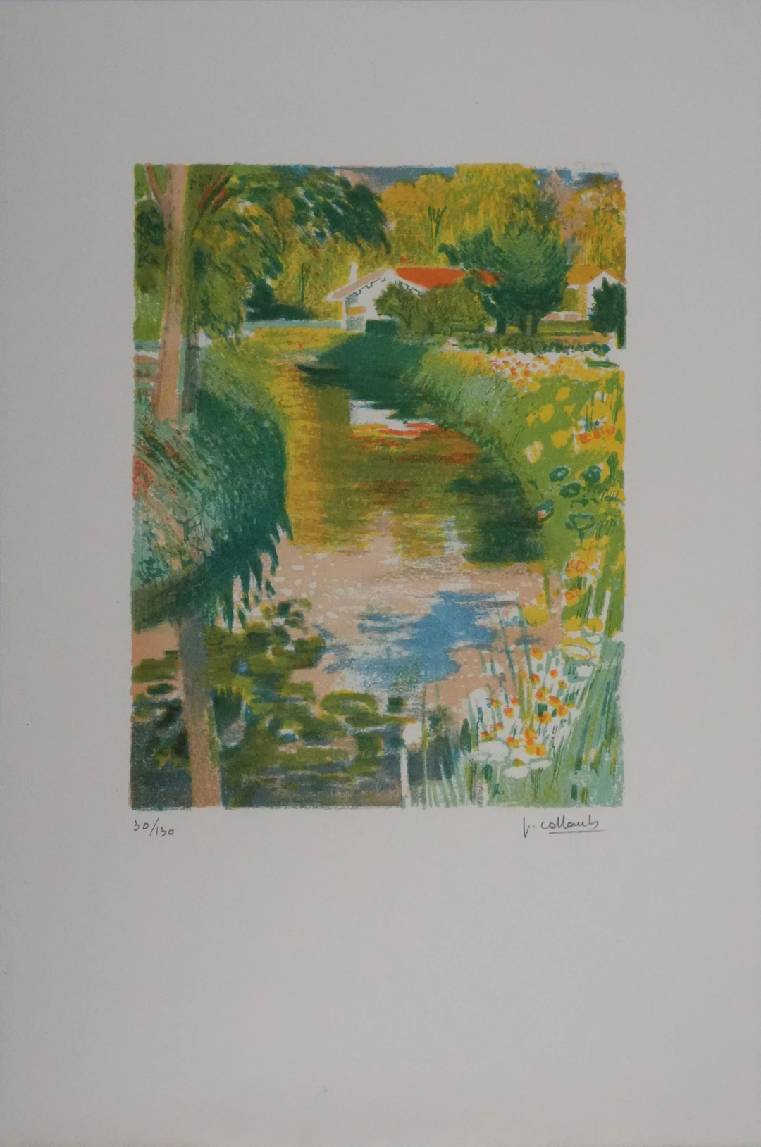 Paul COLLOMB : Canal aux lueurs oranges, Lithographie originale signée