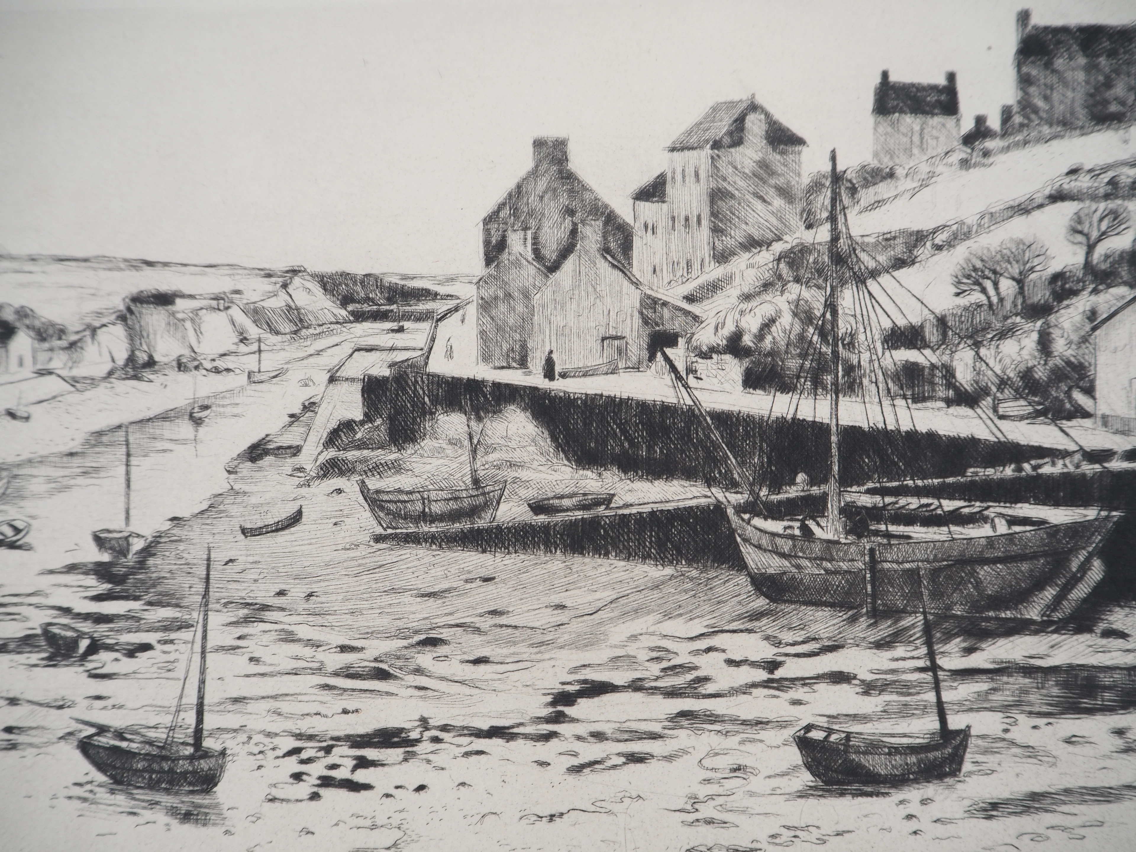 Eugène CORNEAU : Marée basse - Gravure Originale Signée, 1946