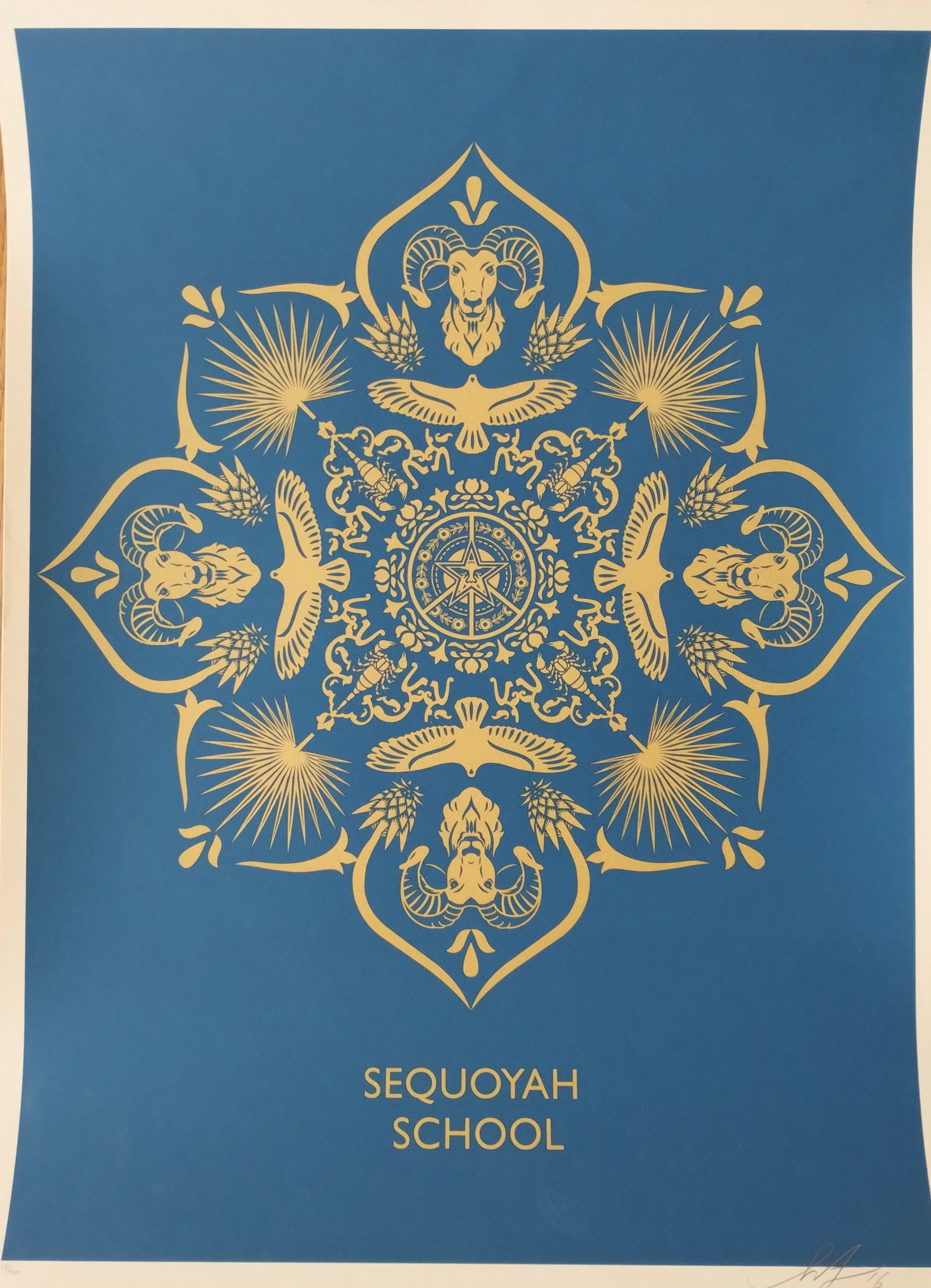 Shepard FAIREY (Obey) - sequoyah school mandala - Sérigraphie signée au crayon