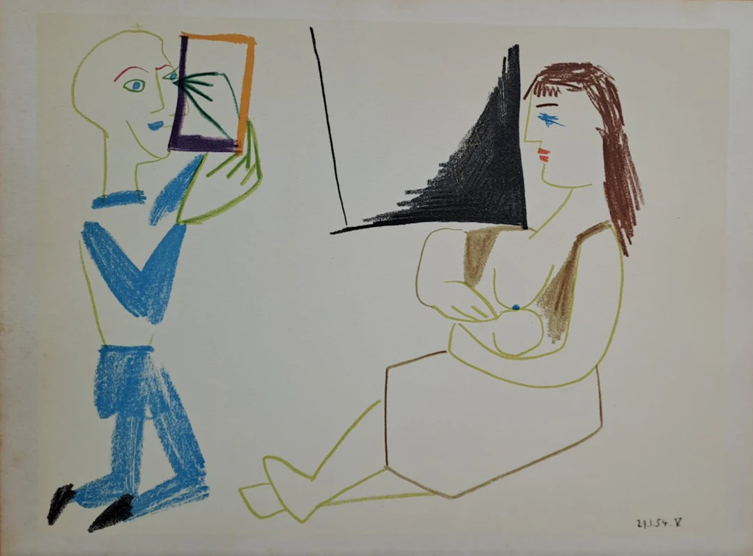 Pablo Picasso - La mère et l’homme au cadre, 1954 - Lithographie