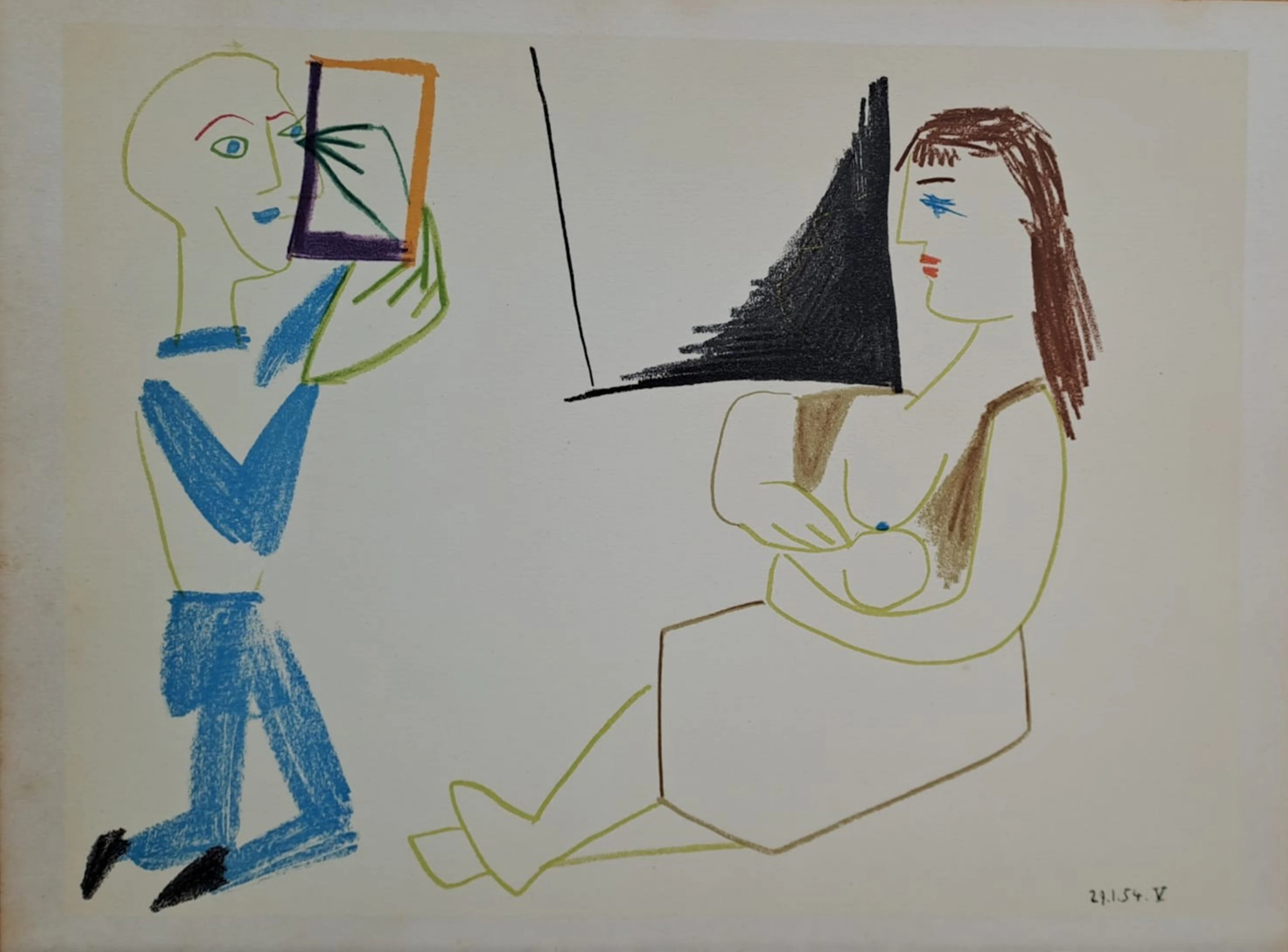 Pablo Picasso - La mère et l’homme au cadre, 1954 - Lithographie