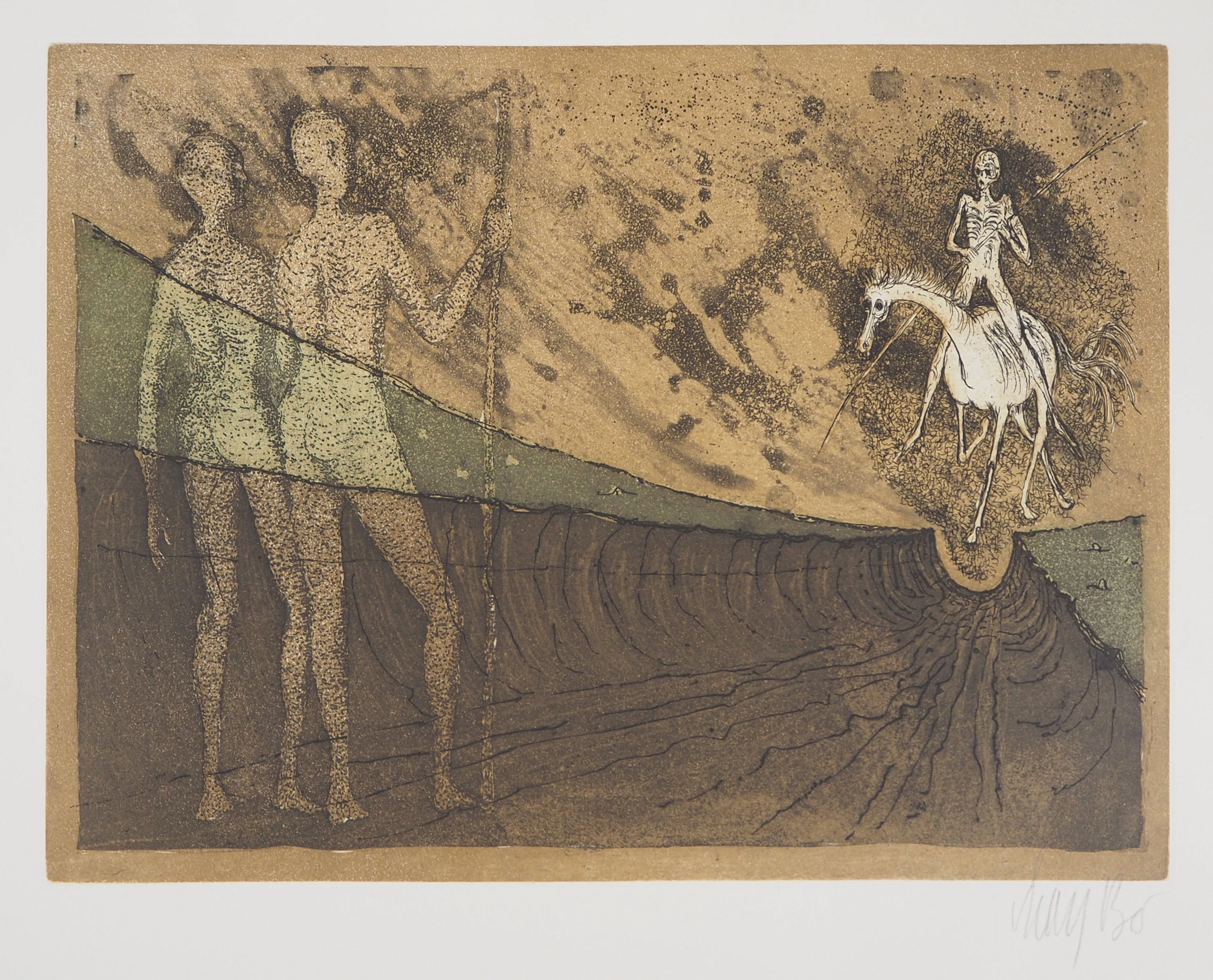 Lars BO : L’Arrivée du cavalier, 1975 - Gravure originale signée au crayon