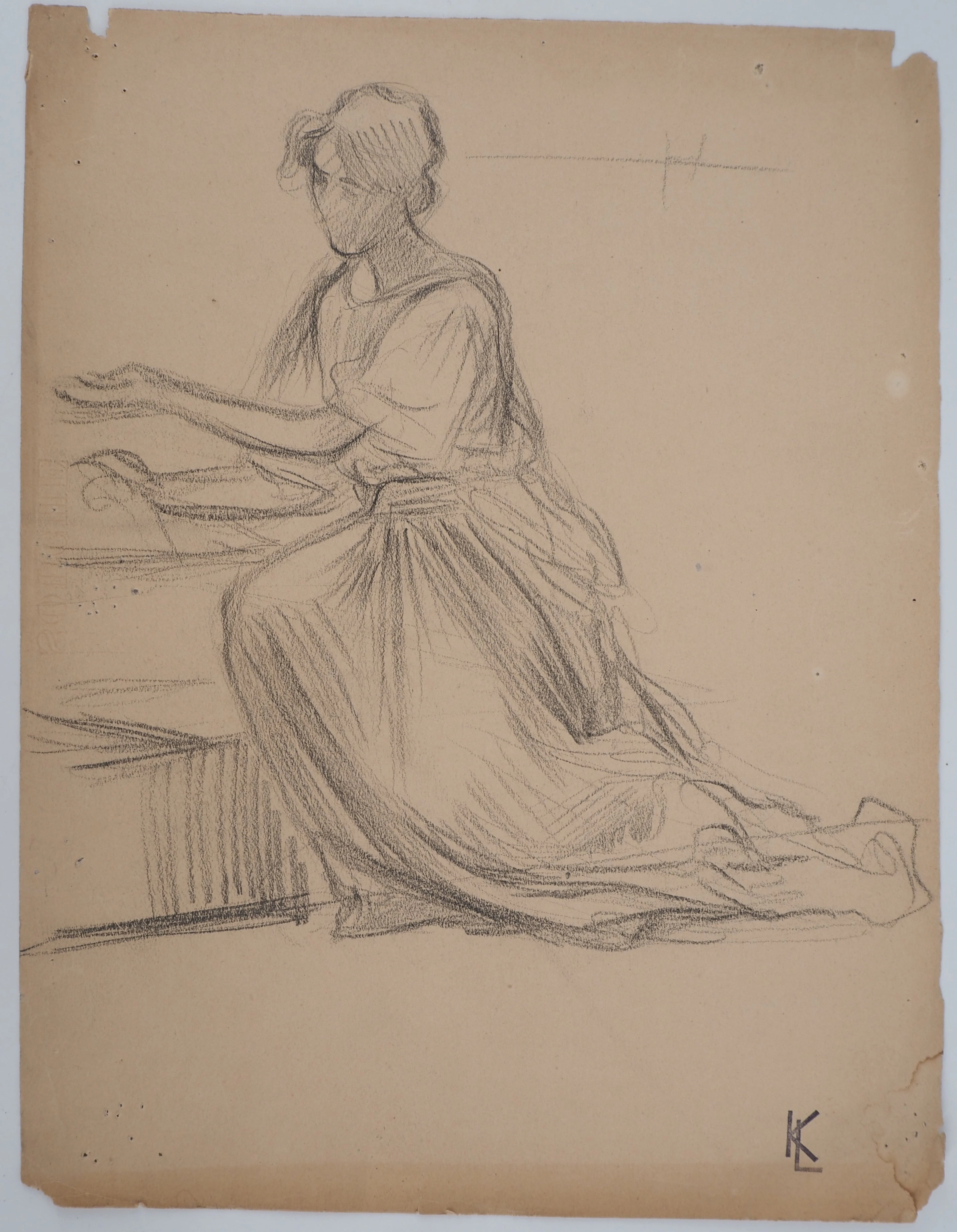 Léopold Franz KOWALSKI: Sujet féminin en robe, dessin original