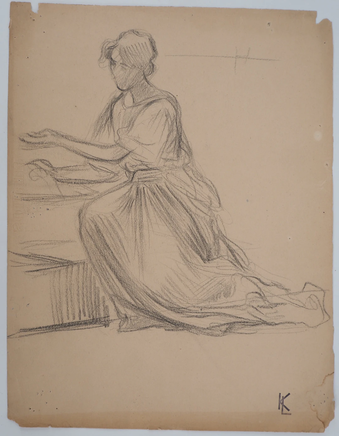 Léopold Franz KOWALSKI: Sujet féminin en robe, dessin original