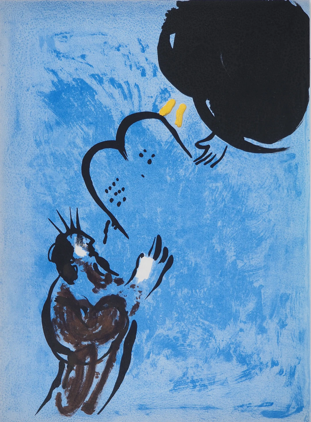 Marc CHAGALL : La Bible, Moises recevant les tables du Divin, Lithographie