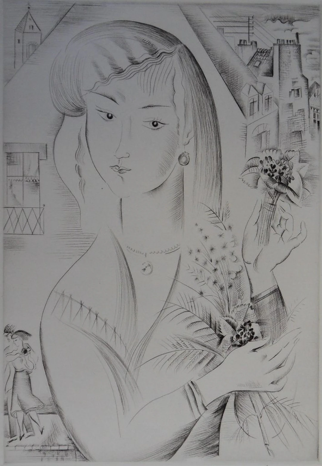Mily POSSOZ : La jeune fille au bouquet - Gravure originale signée