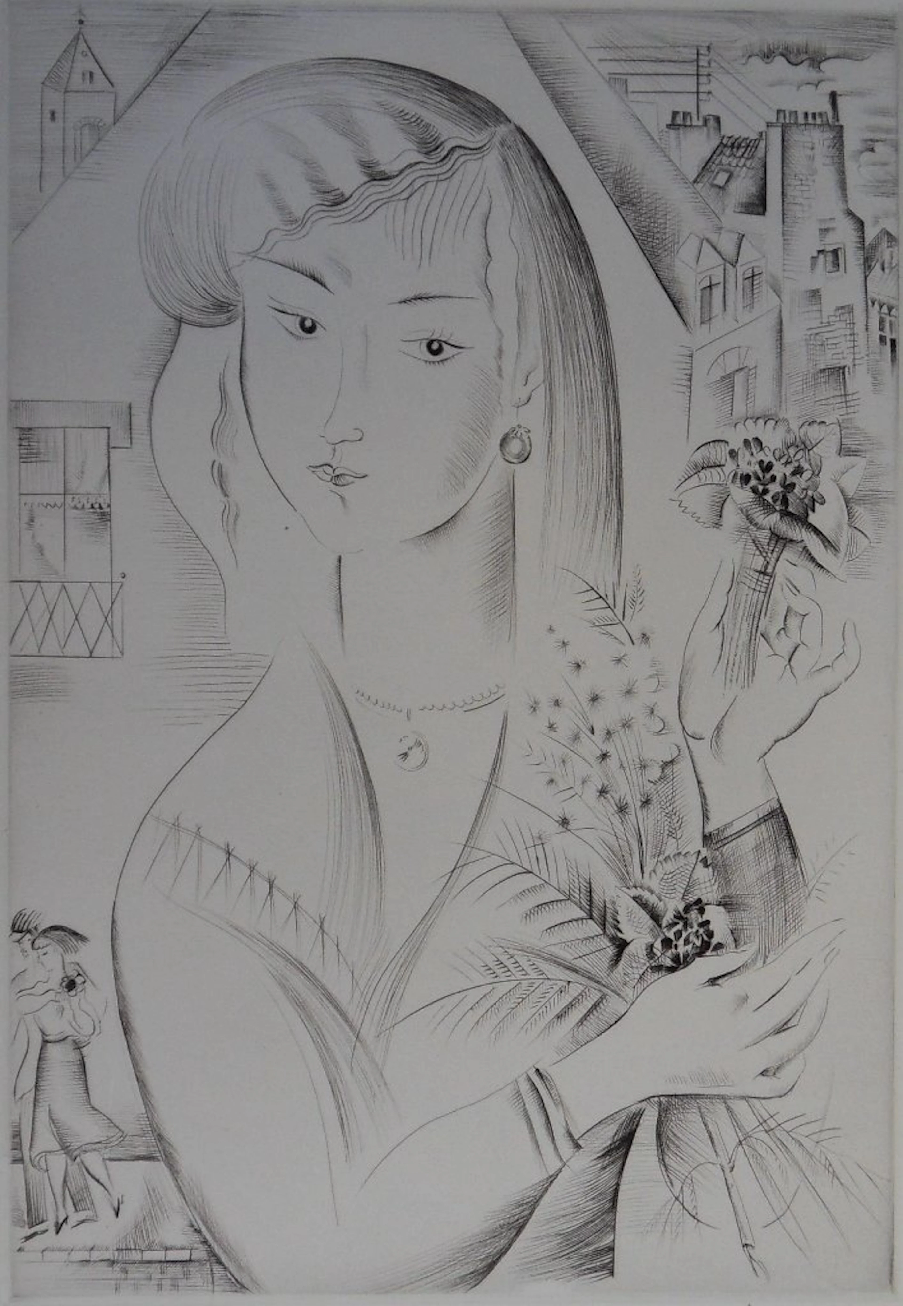 Mily POSSOZ : La jeune fille au bouquet - Gravure originale signée
