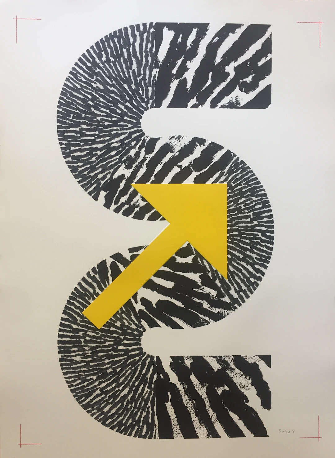 Kumi SUGAI - S (Flèche jaune), 1990 - Lithographie avec gaufrage signée