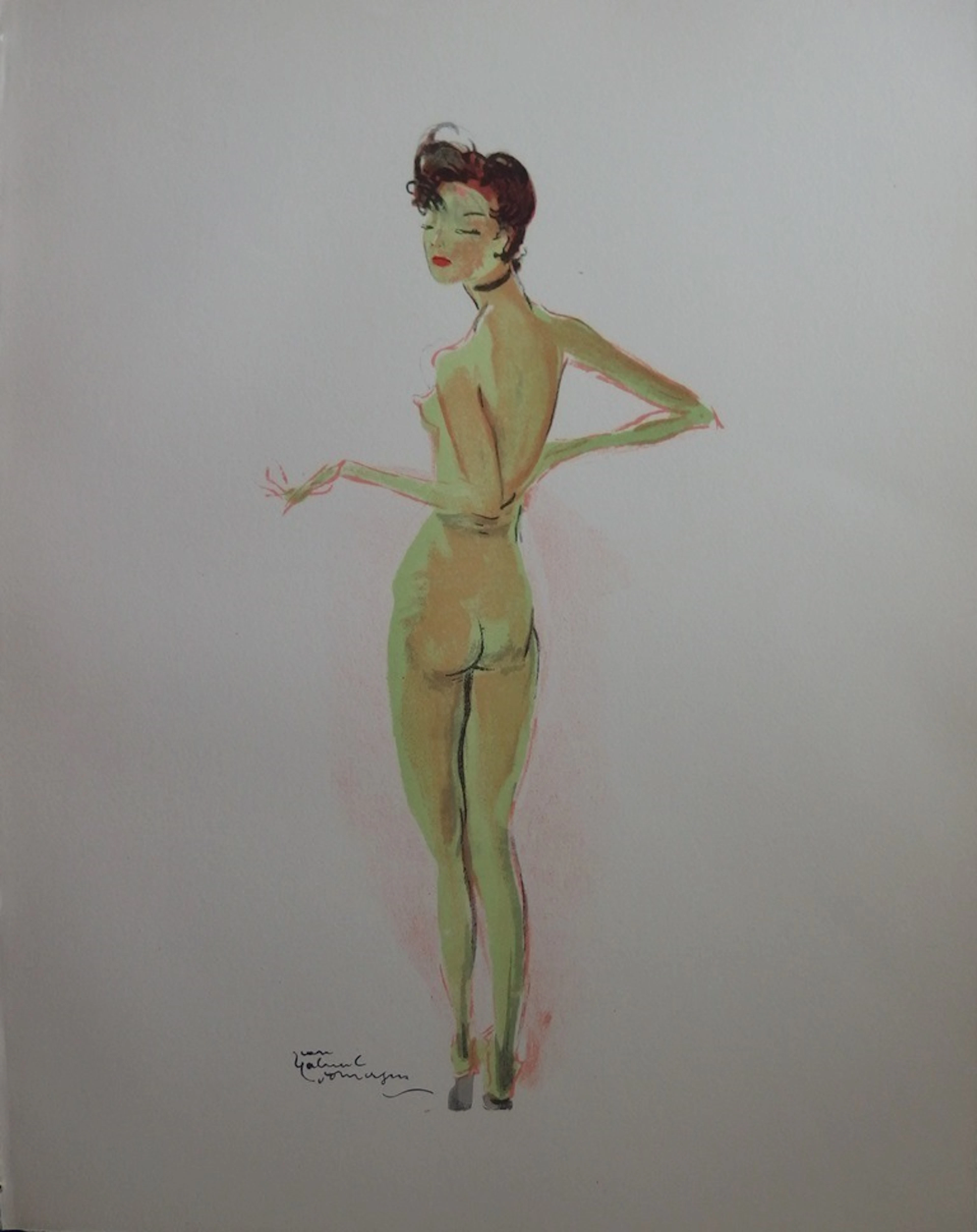 Jean-Gabriel DOMERGUE - Nu de dos, Lithographie originale signée