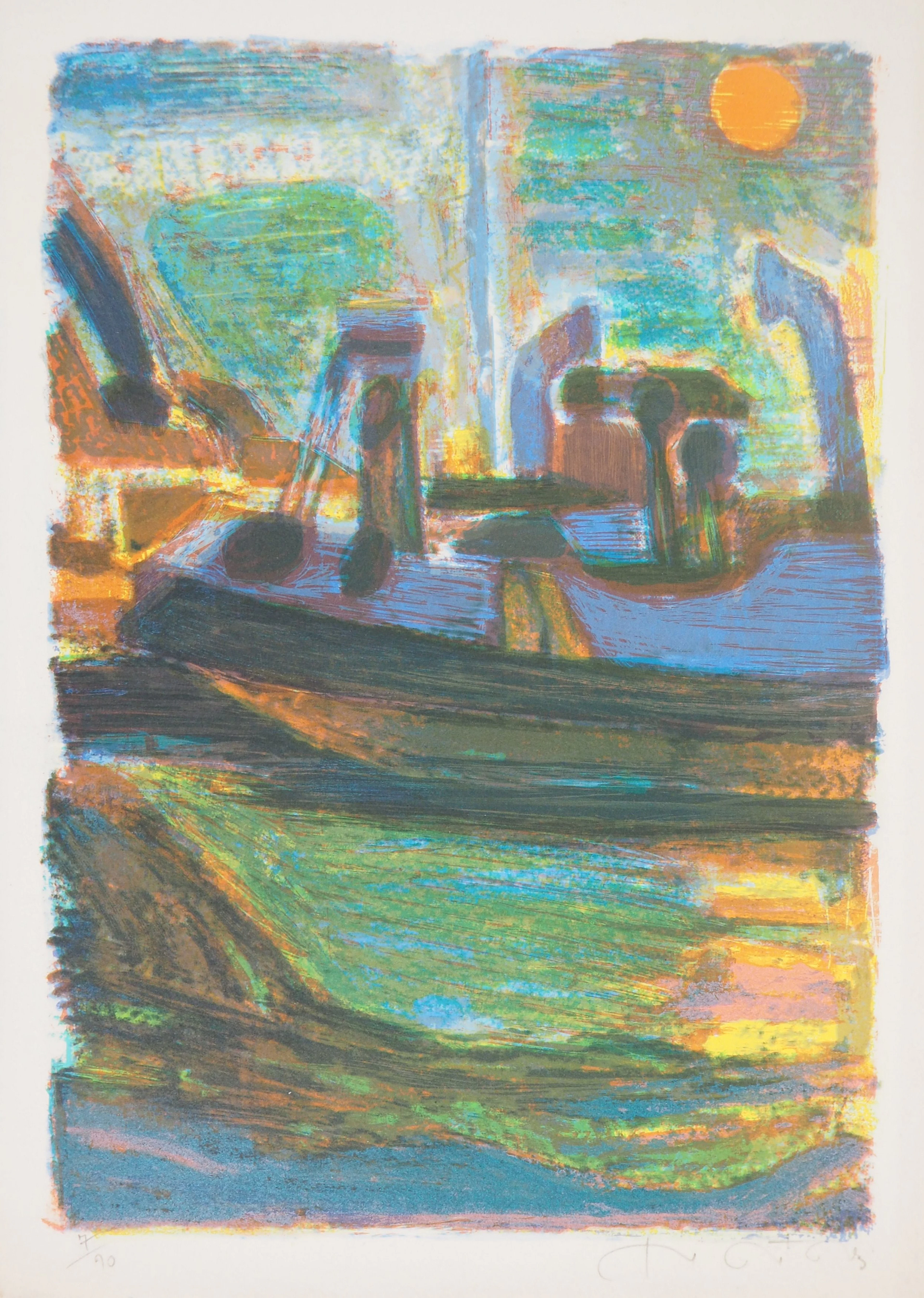 Roger MONTANE : Crépuscule à la voile - Lithographie originale signée