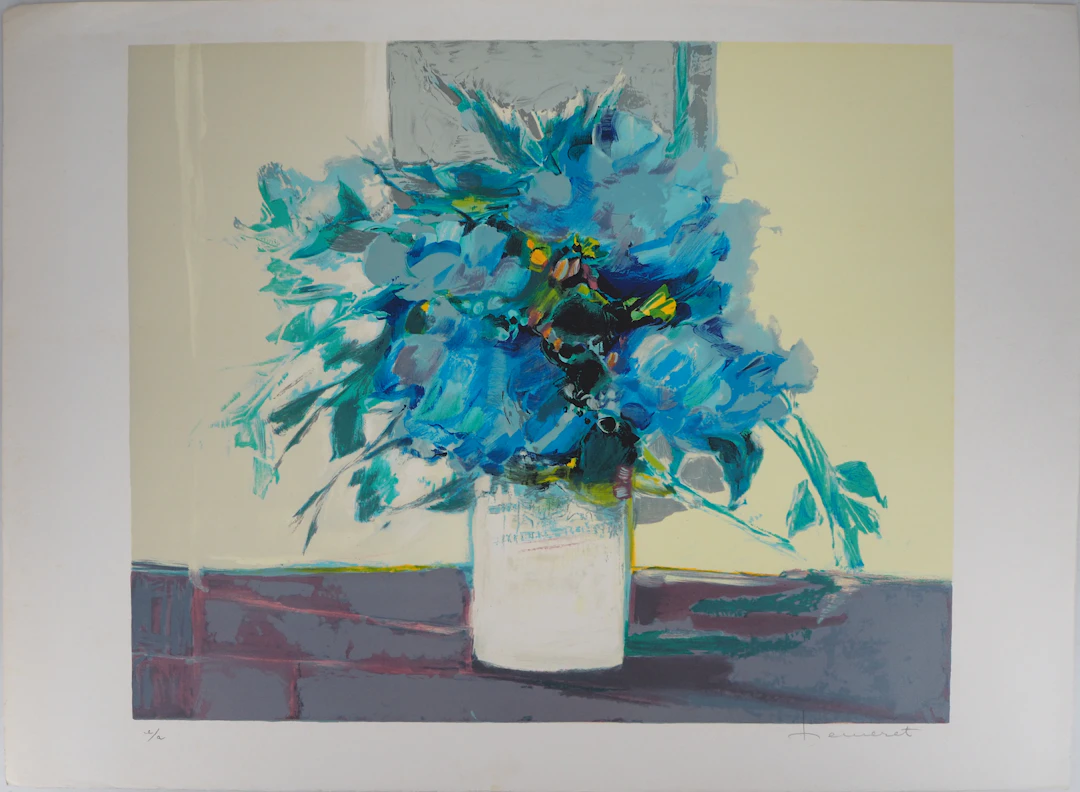 Claude HEMERET : Vase blanc - Lithographie Originale Signée