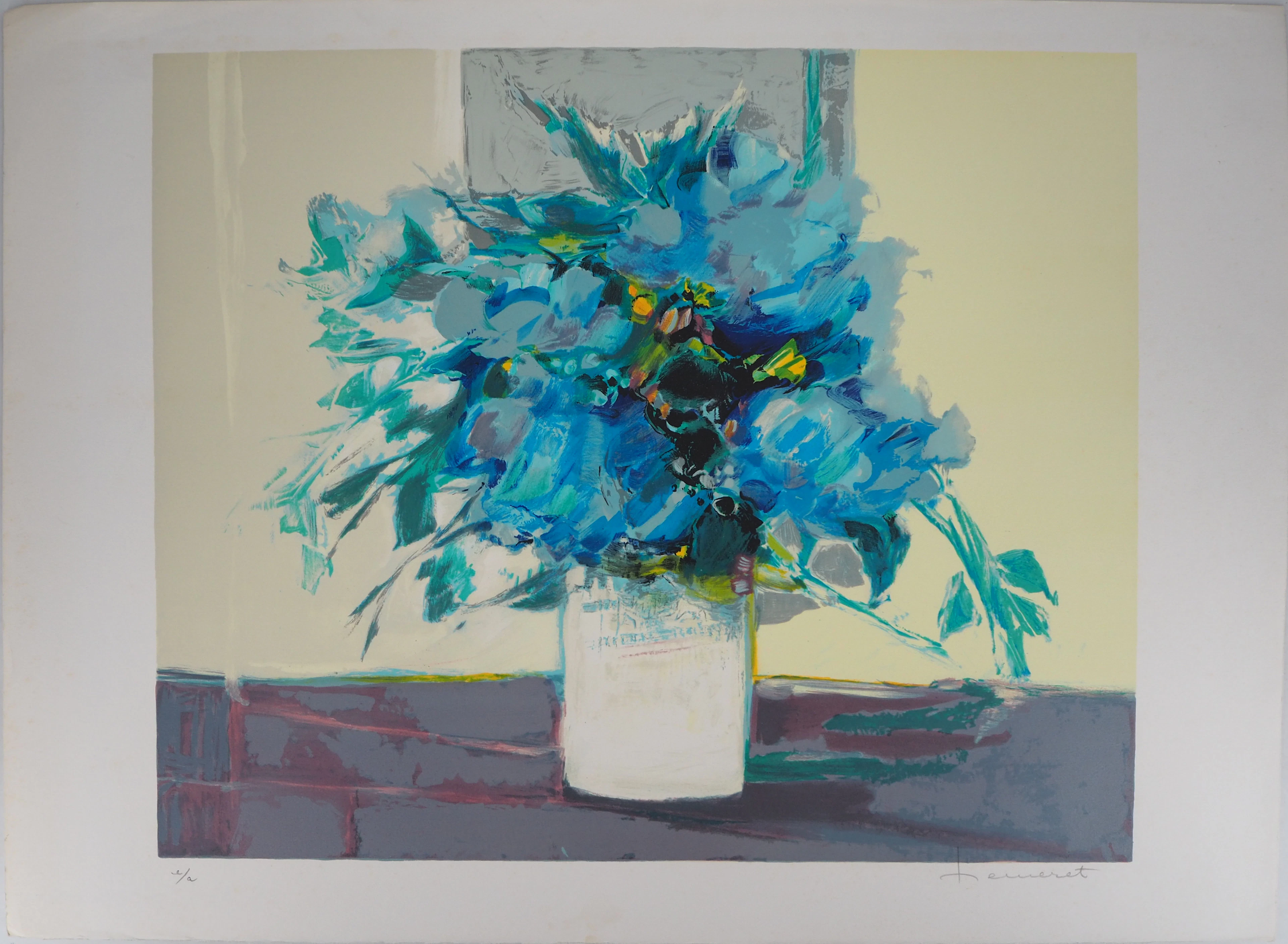 Claude HEMERET : Vase blanc - Lithographie Originale Signée
