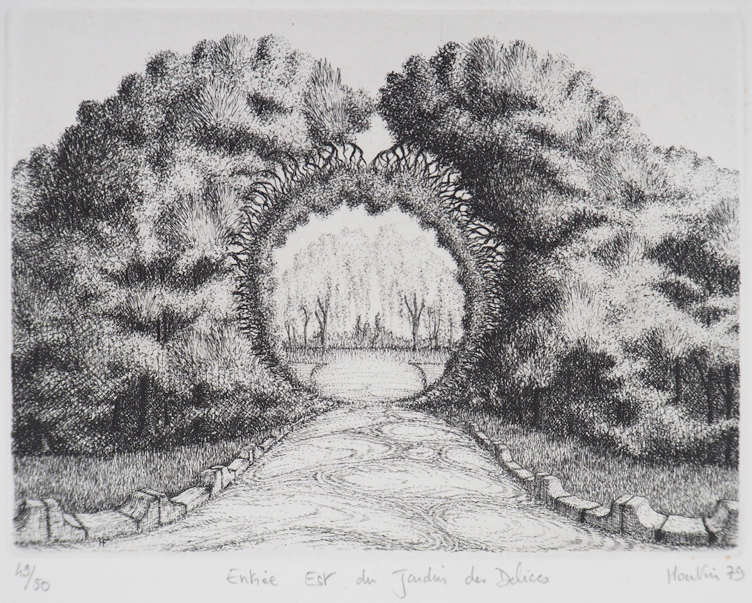 François HOUTIN : Entrée Est du jardin des délices - Gravure Originale Signée