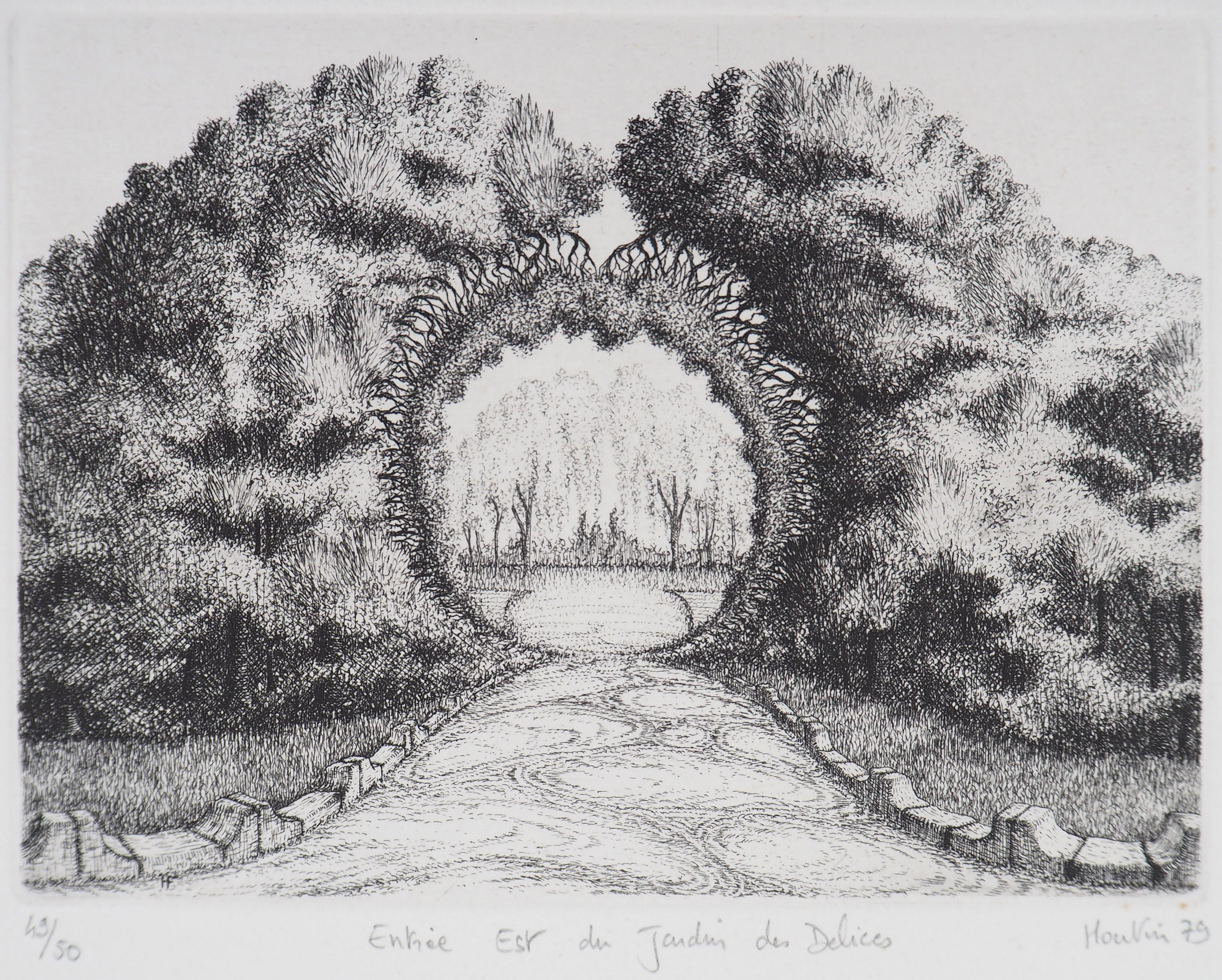 François HOUTIN : Entrée Est du jardin des délices - Gravure Originale Signée