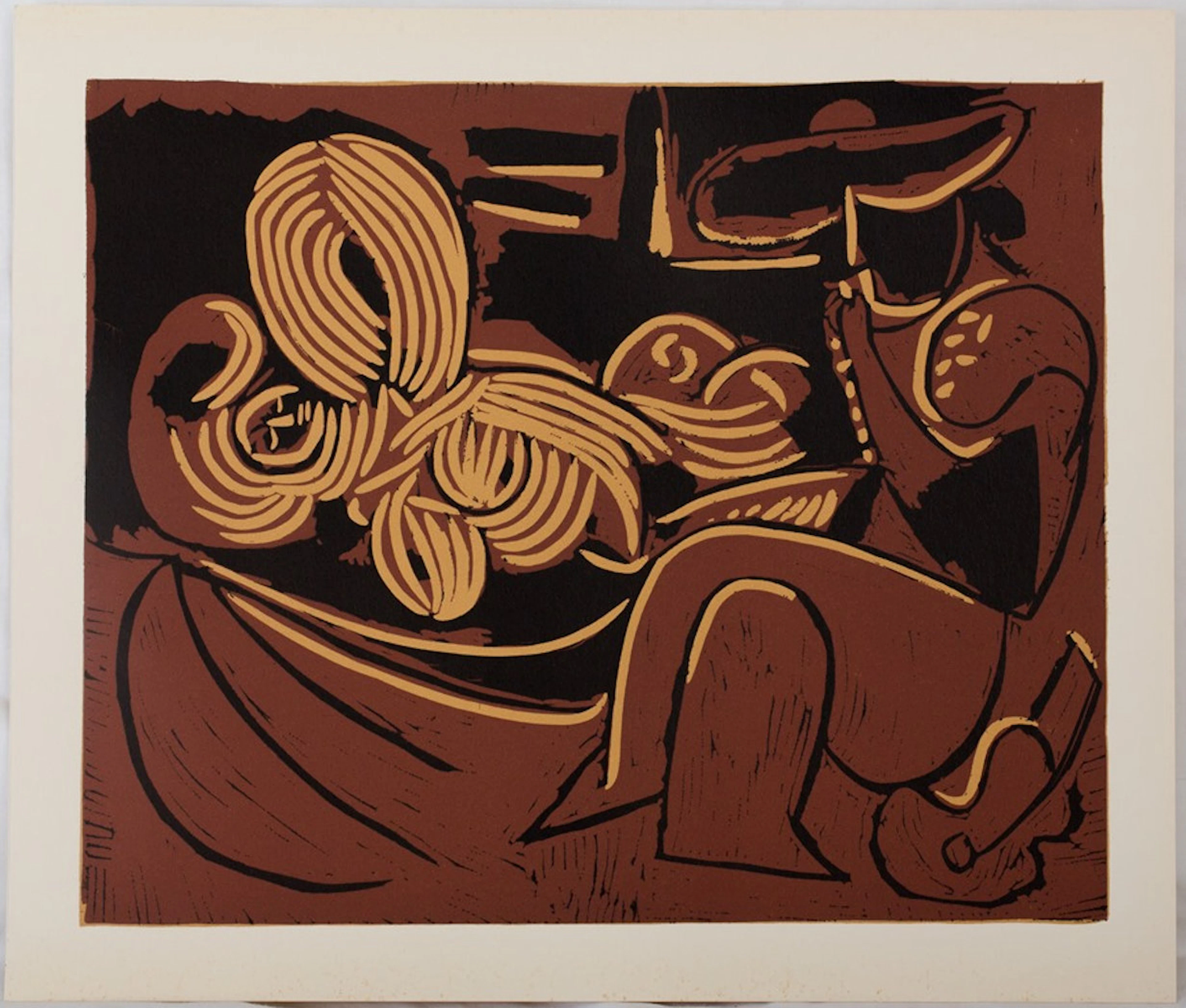 Pablo PICASSO : Femme et joueur de guitare, Linogravure