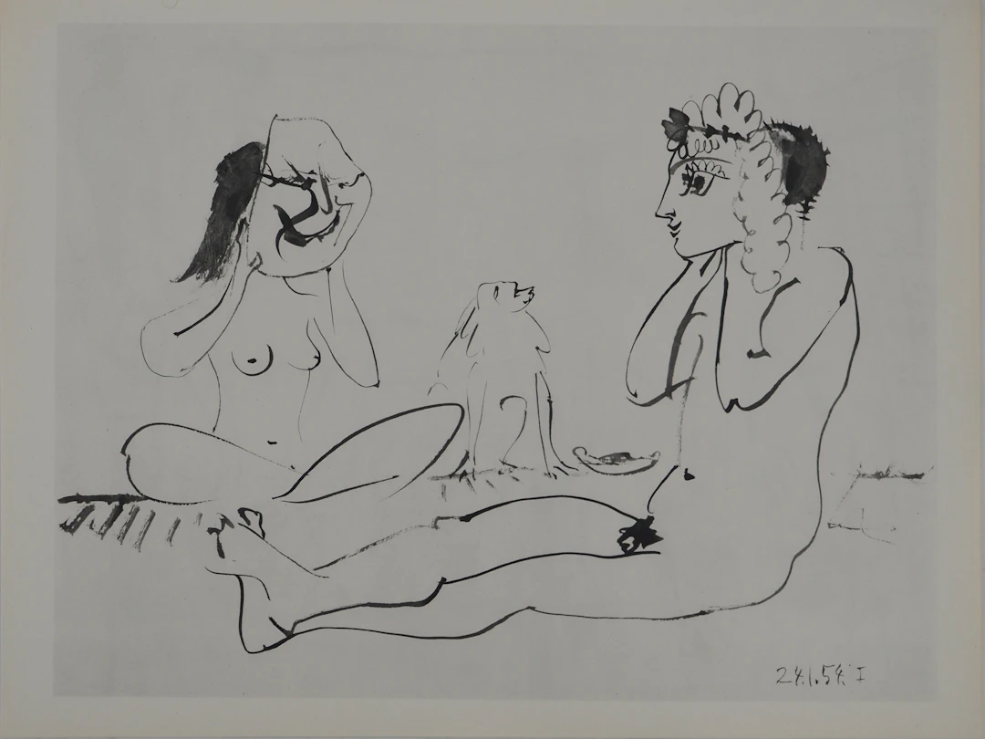 Pablo PICASSO : Comédie Humaine, Couple masqué et le singe, Héliogravure