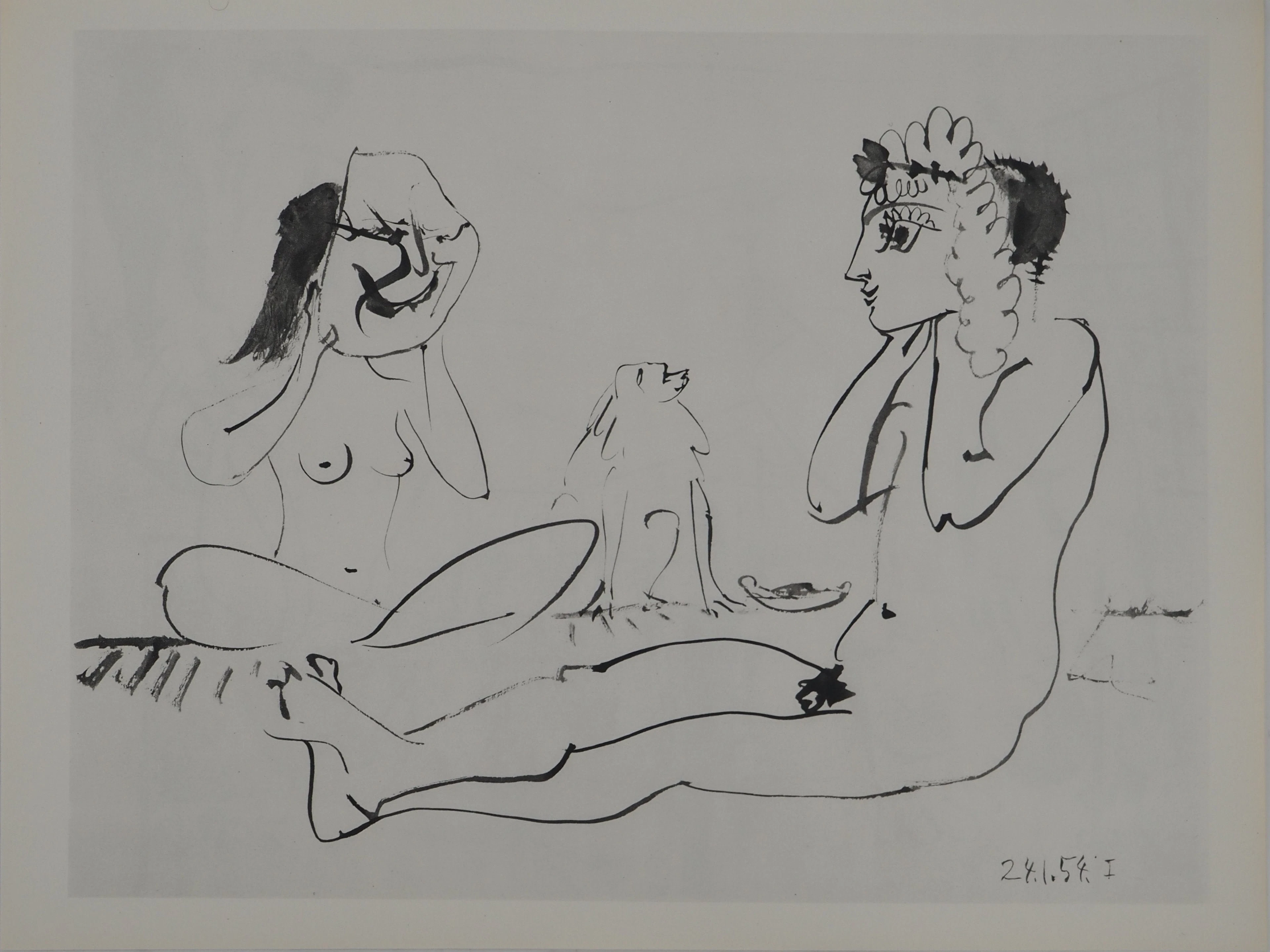 Pablo PICASSO : Comédie Humaine, Couple masqué et le singe, Héliogravure
