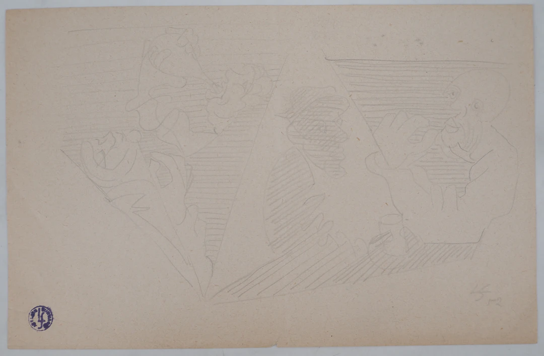 Léopold SURVAGE - A la taverne, 1952 - Dessin original, Signé