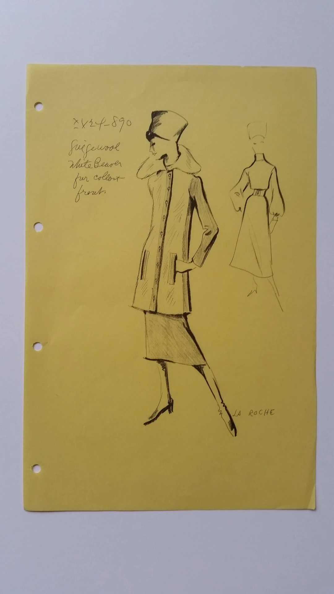 Guy Laroche - Croquis veste et robe - wool white beaver fur collar front