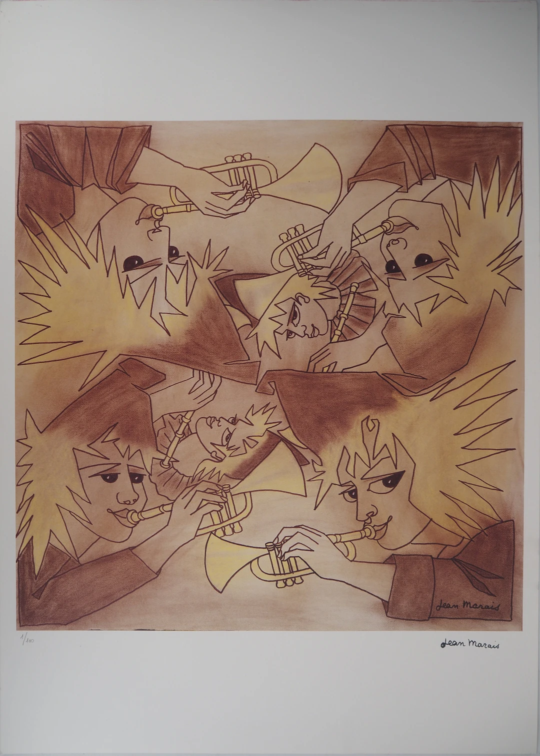 Jean MARAIS : Trompettistes - Lithographie sur vélin Signée