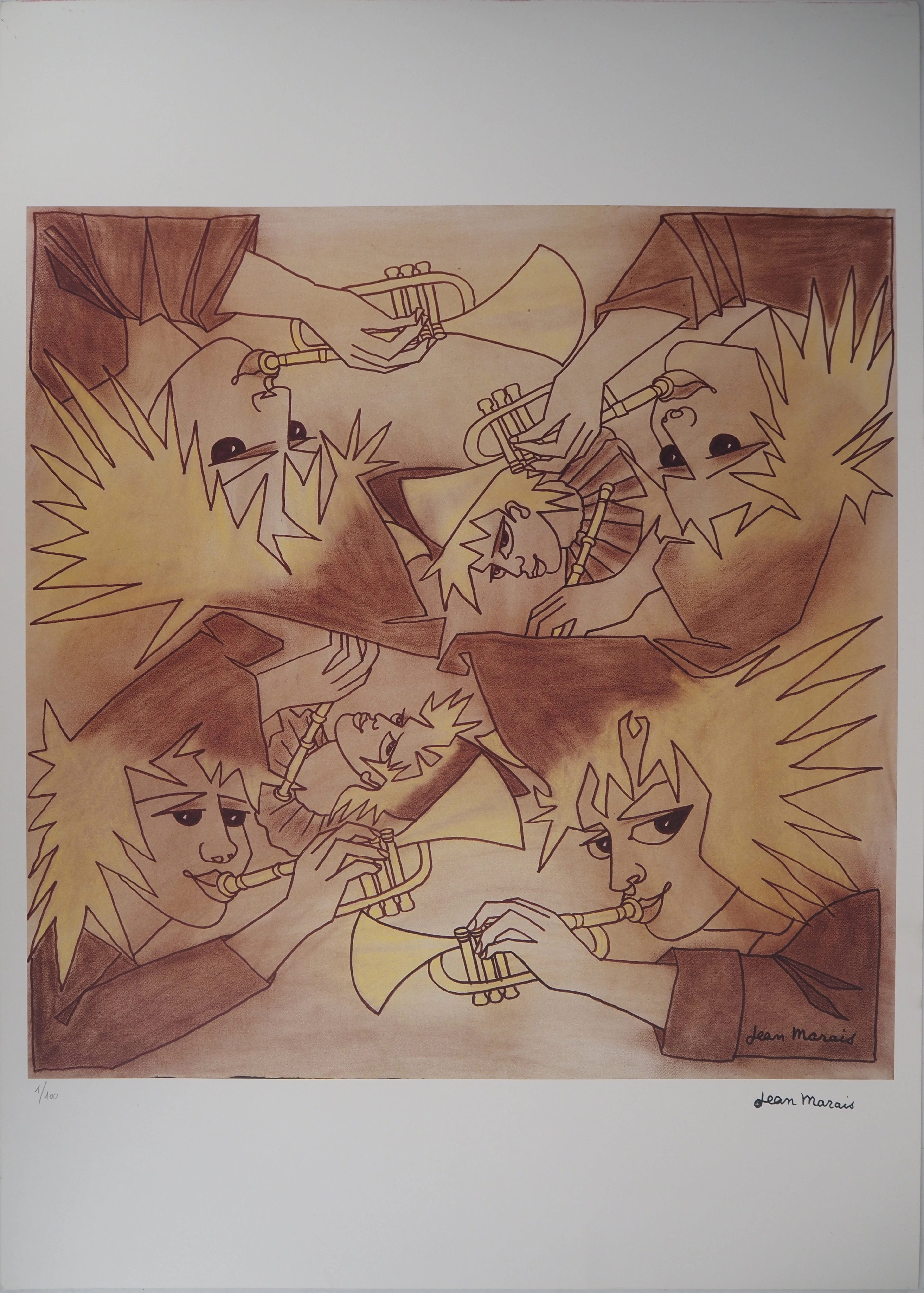 Jean MARAIS : Trompettistes - Lithographie sur vélin Signée