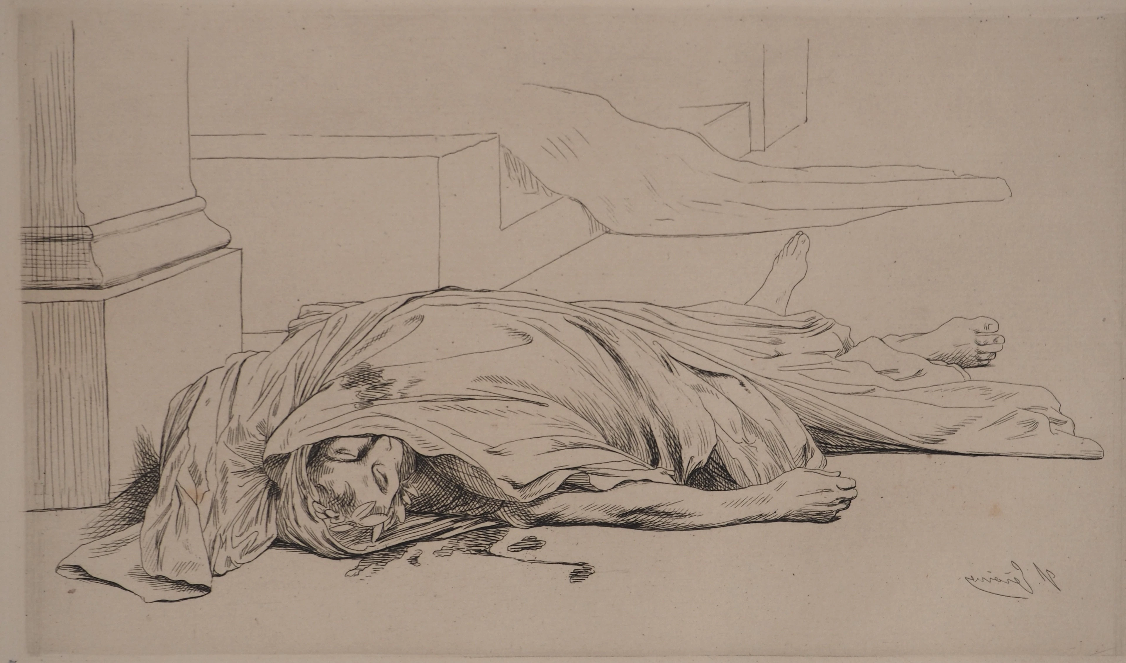 Jean Léon GEROME : La Mort de César, Gravure originale signée