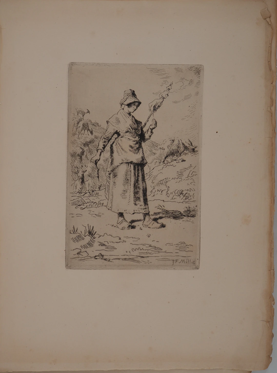 Jean-François MILLET : La paysanne, Gravure originale signée
