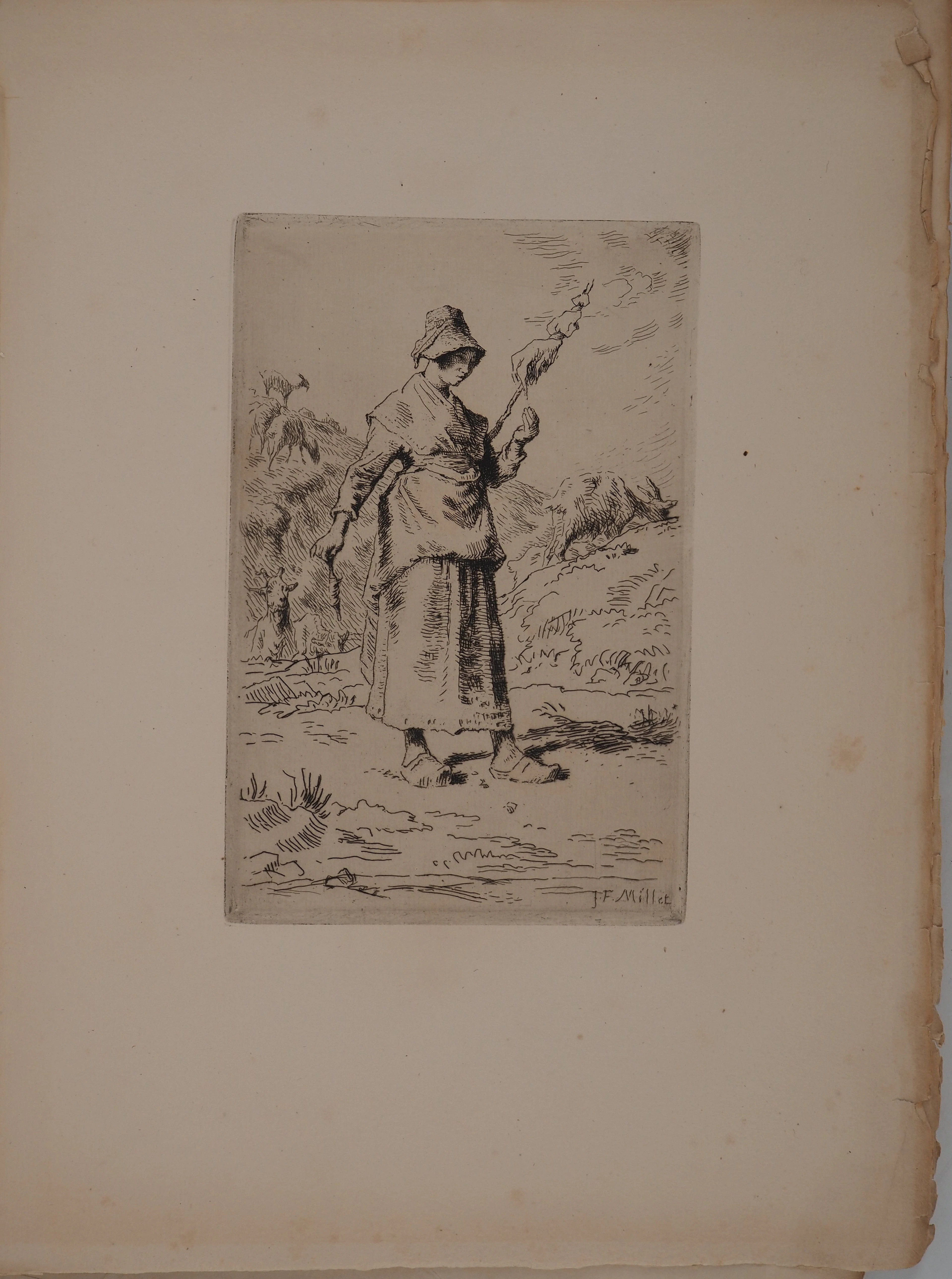 Jean-François MILLET : La paysanne, Gravure originale signée