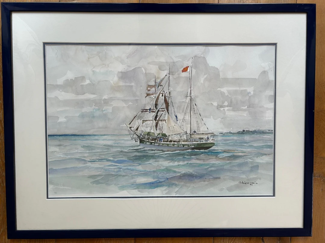 Maurice Chataignier - Terre Neuvas en mer - Aquarelle - 1993