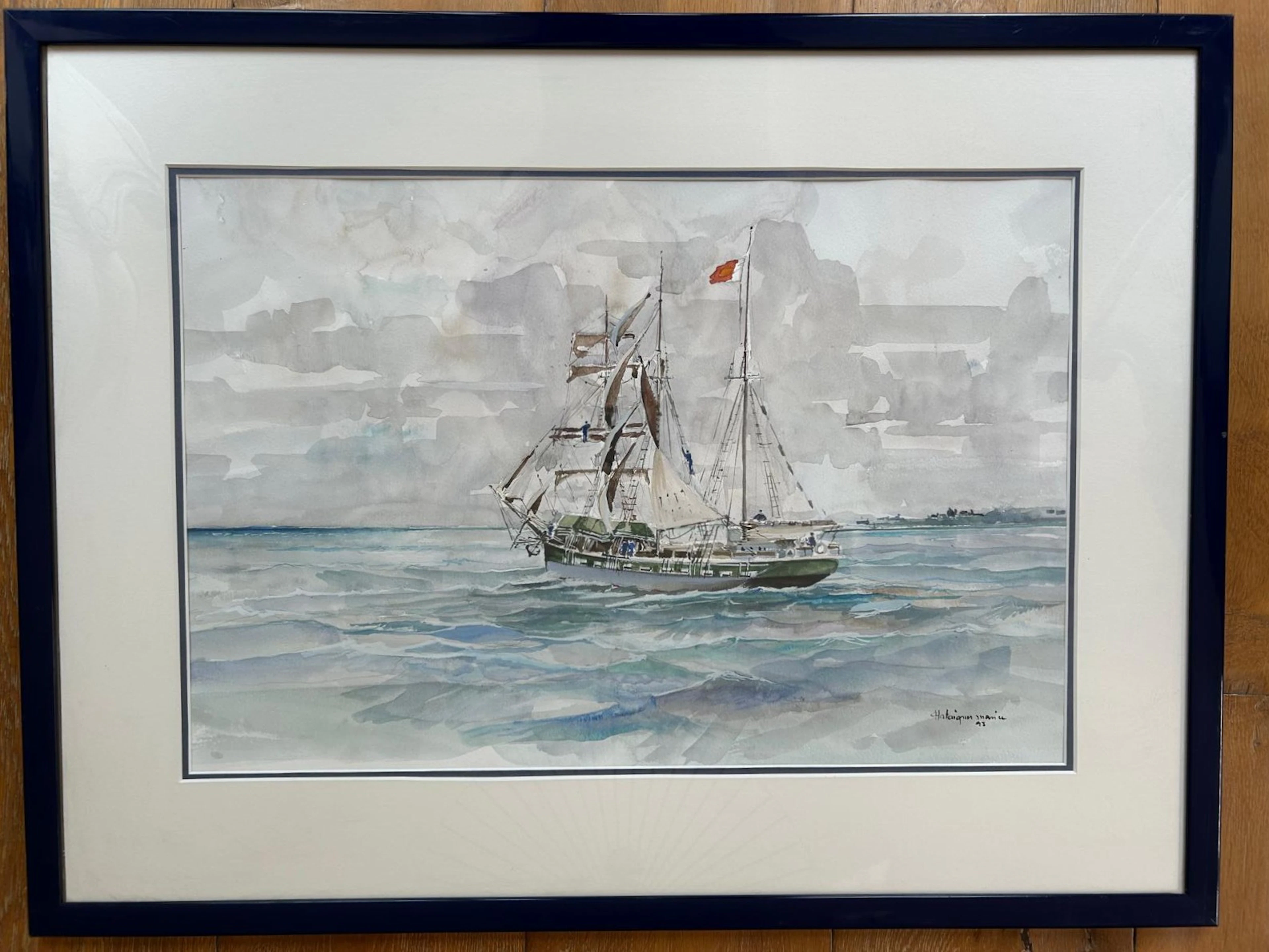 Maurice Chataignier - Terre Neuvas en mer - Aquarelle - 1993