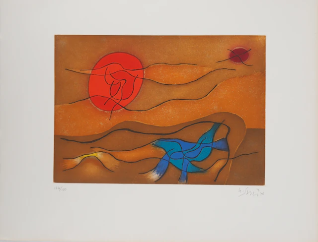Gustave SINGIER : Crépuscule en bord de mer, Gravure originale signée