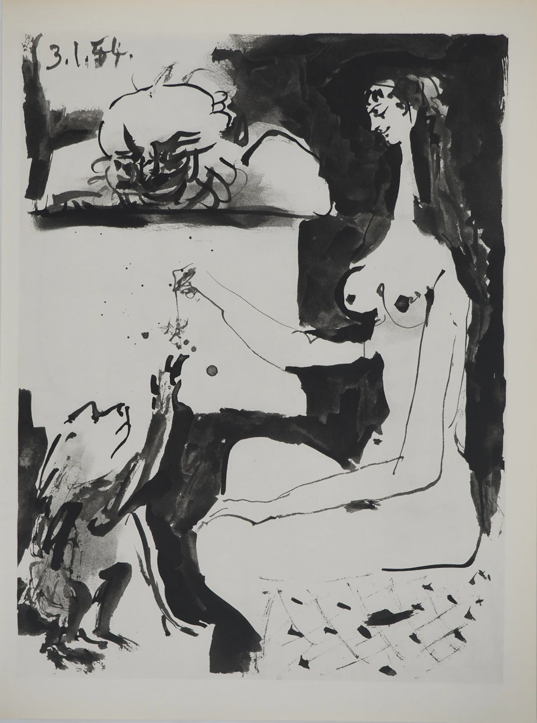 Pablo PICASSO : Comédie Humaine, Le couple admirant un singe, Héliogravure
