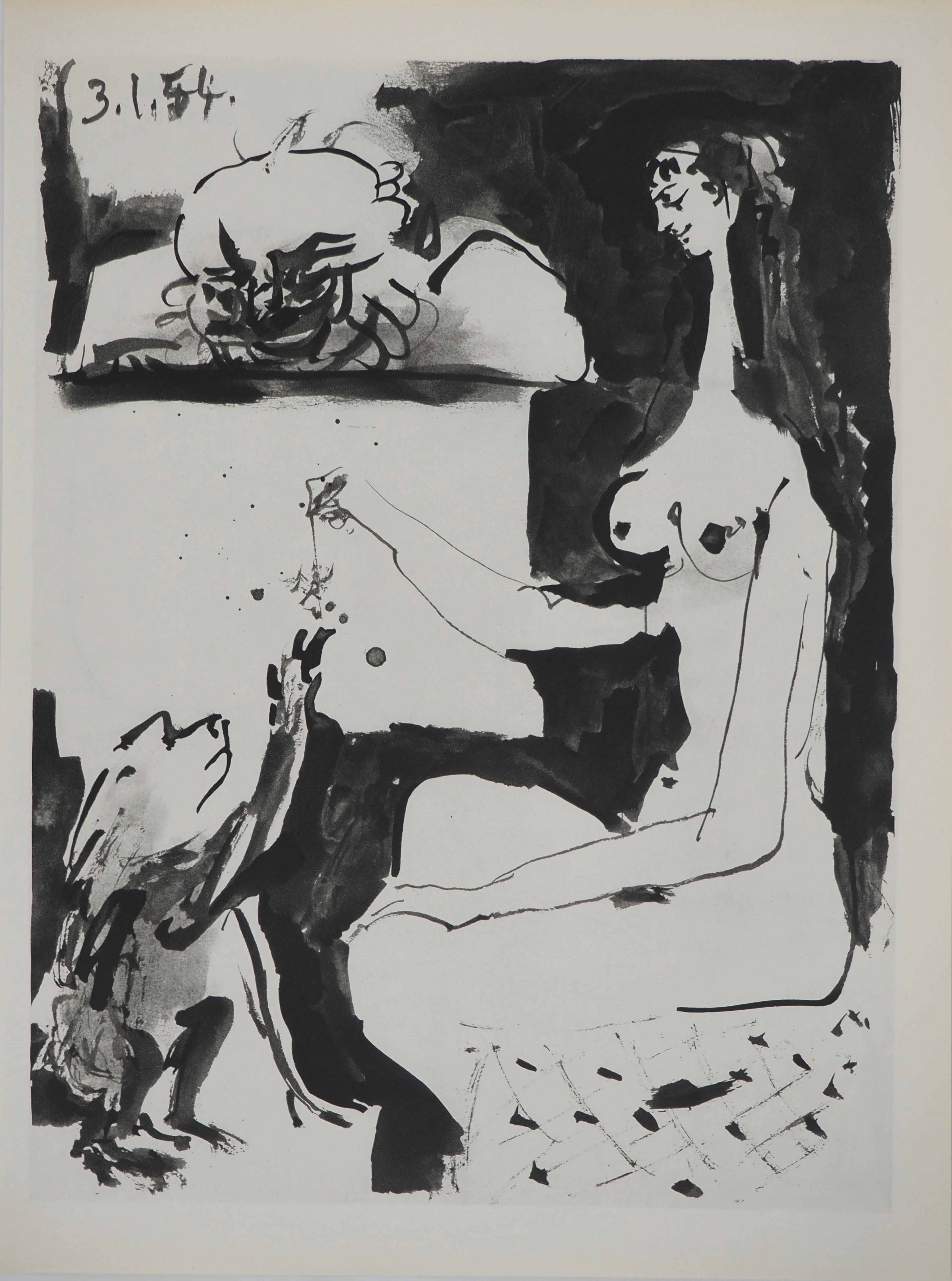 Pablo PICASSO : Comédie Humaine, Le couple admirant un singe, Héliogravure