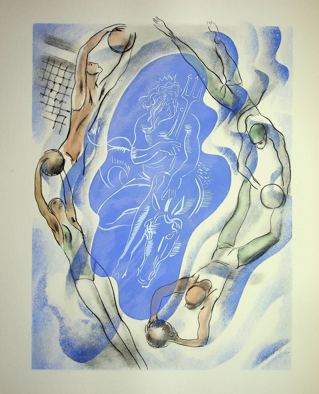 Milivoj UZELAC - Le Water-Polo - Lithographie originale signée