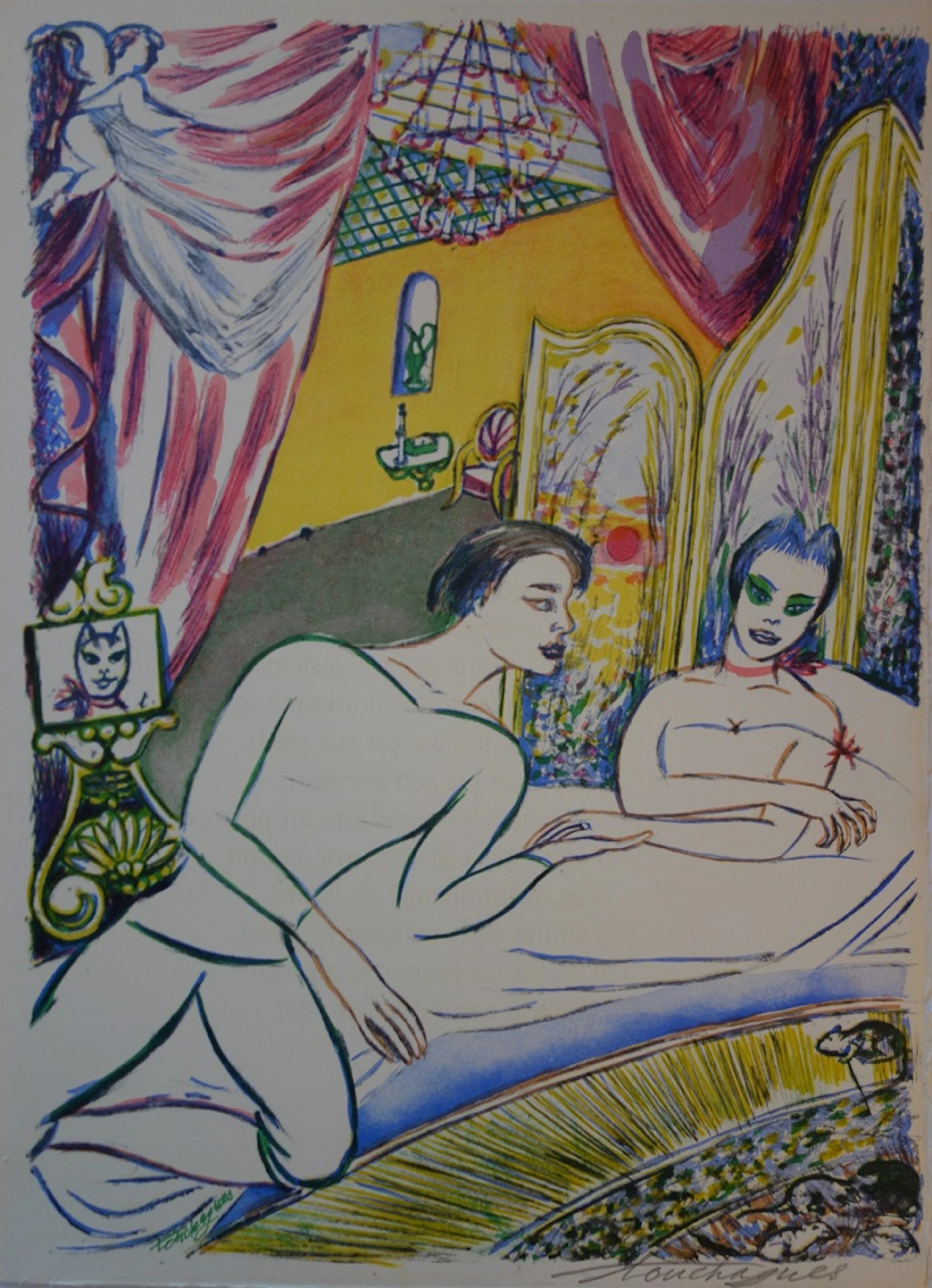Louis TOUCHAGUES - La femme chat, Lithographie originale signée