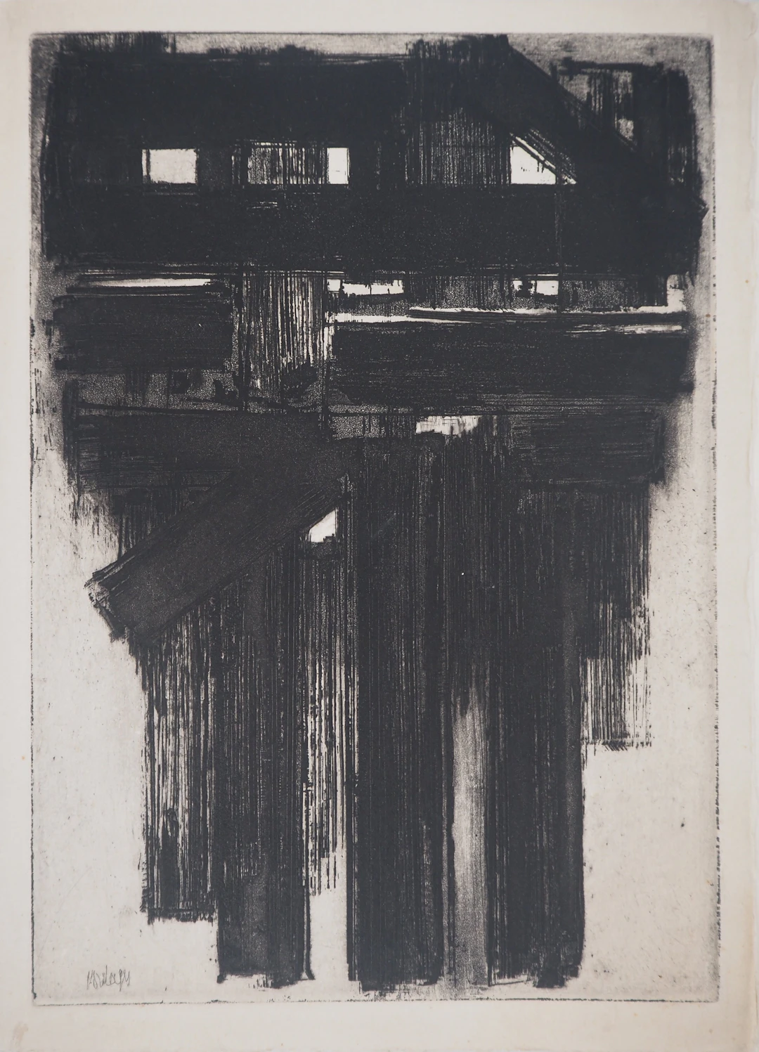 Pierre Soulages : Eau-forte III, Eau-forte originale, signée - 1956