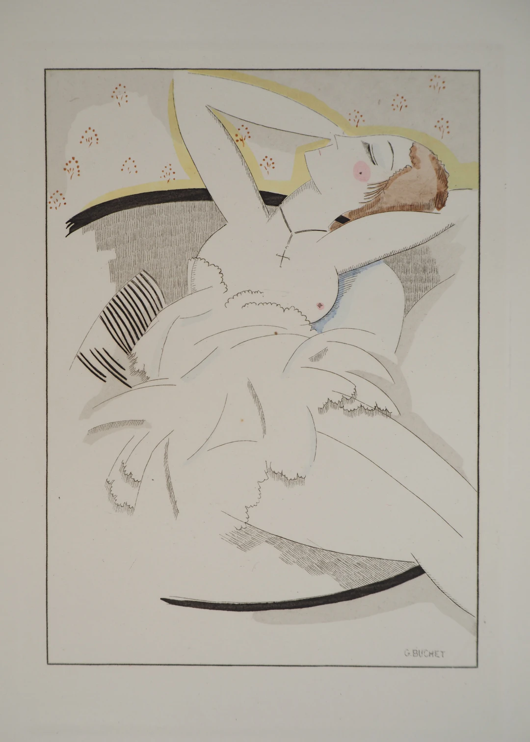Gustave BUCHET : Rêverie nocturne, Gravure originale et pochoir signée