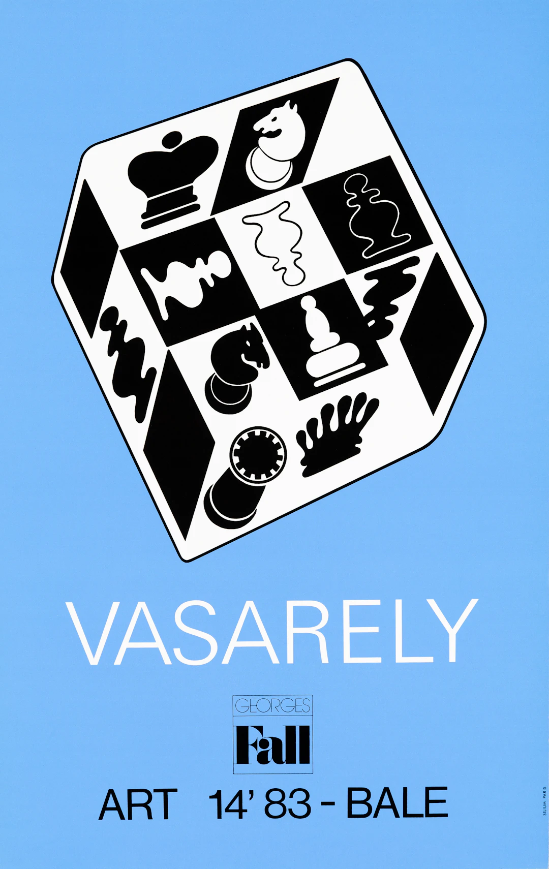 Victor VASARELY : Jeu d’échecs bleu - Affiche originale