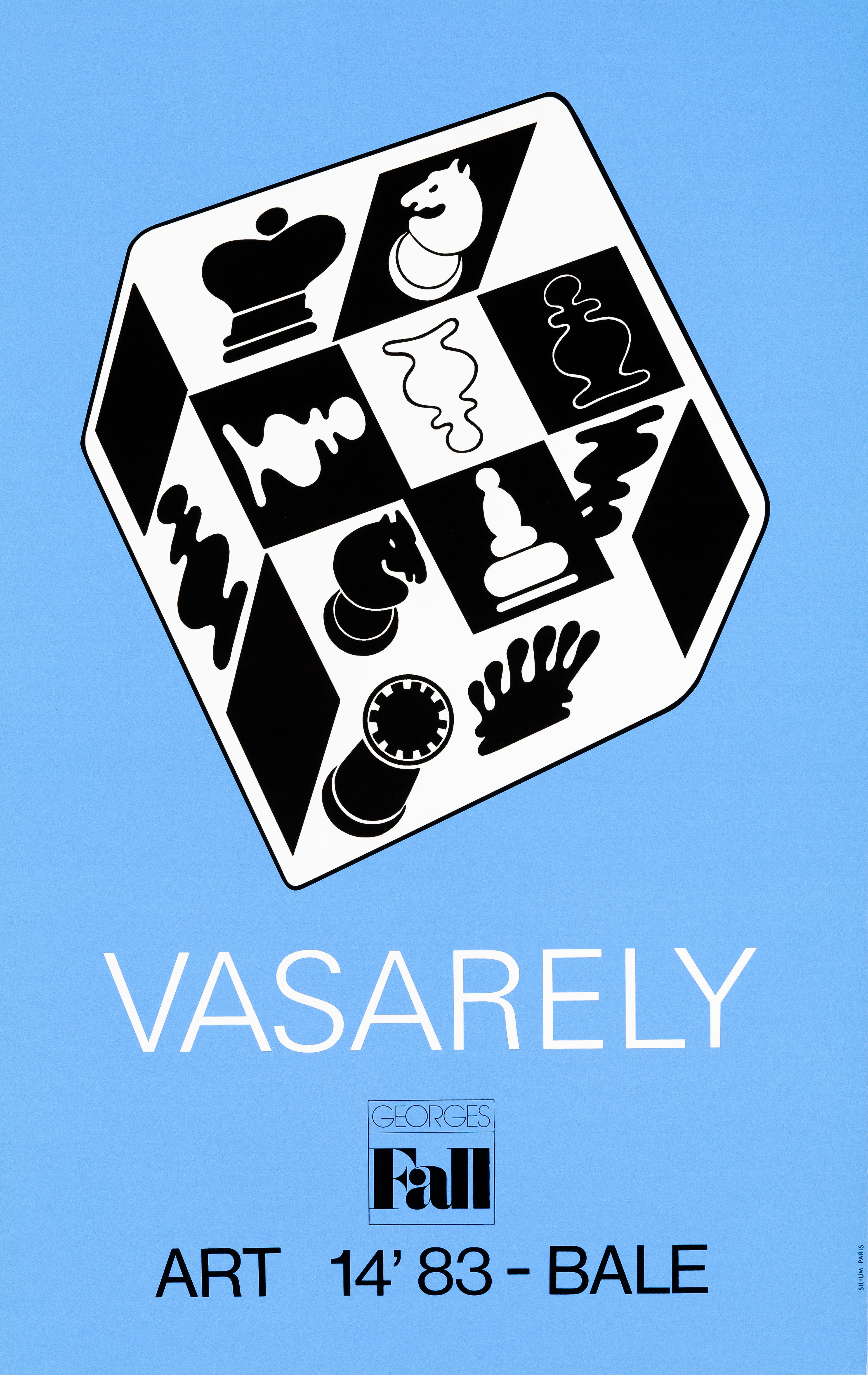Victor VASARELY : Jeu d’échecs bleu - Affiche originale