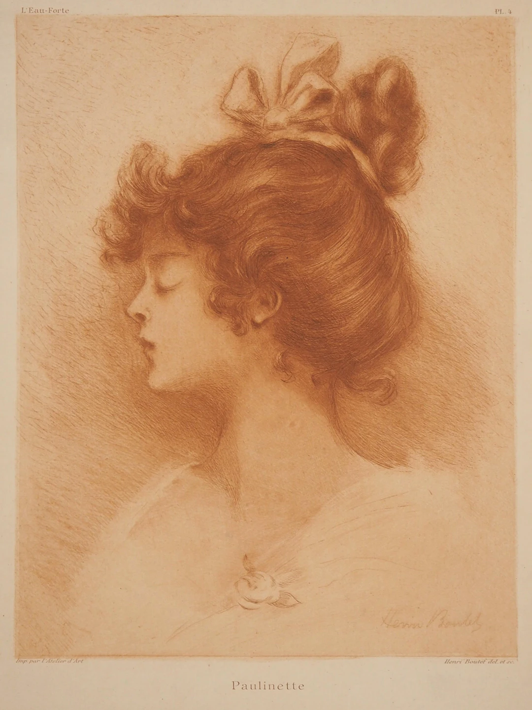 Henri BOUTET : Profil de jeune fille, Paulinette - Gravure originale signée