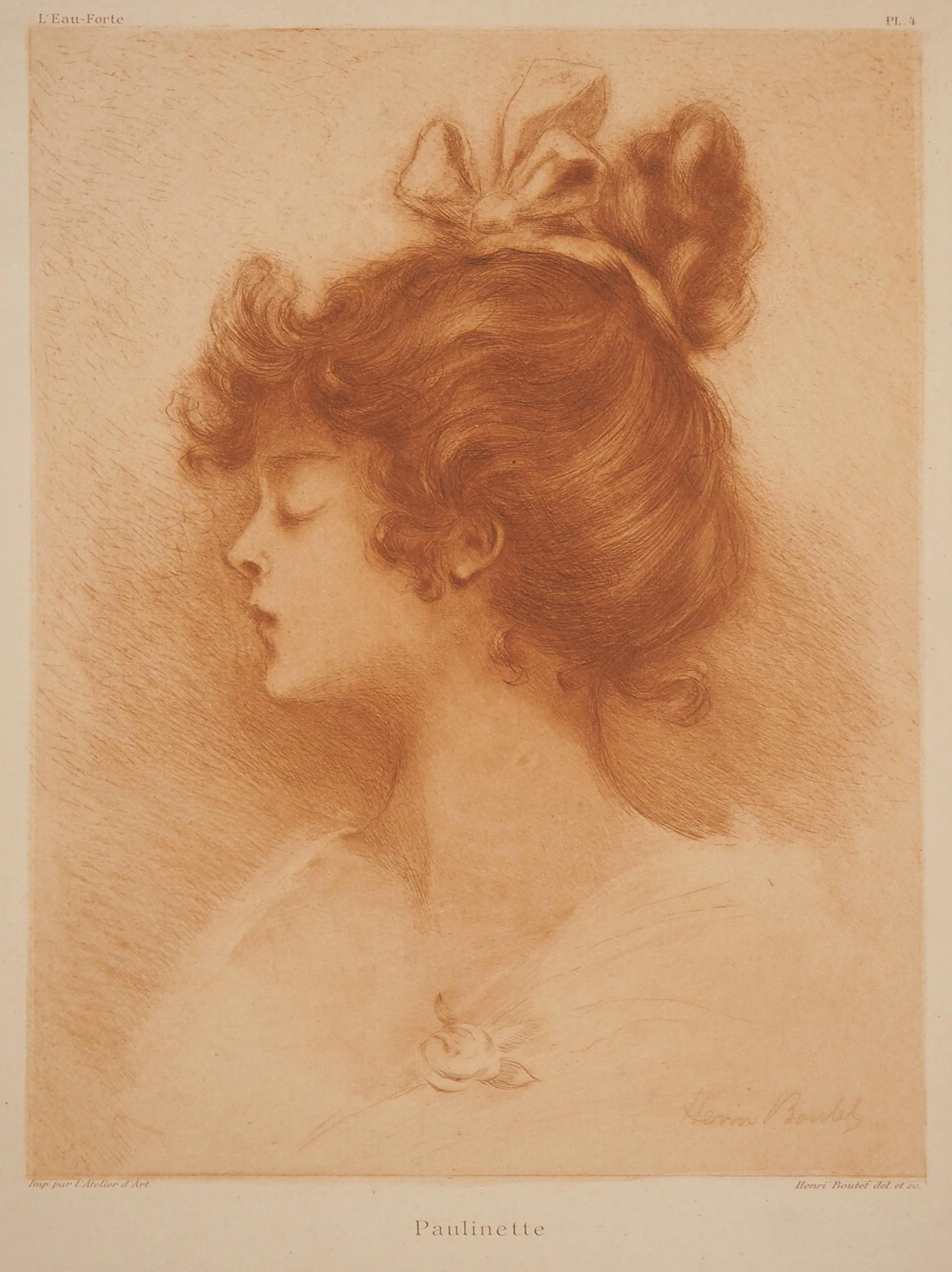 Henri BOUTET : Profil de jeune fille, Paulinette - Gravure originale signée