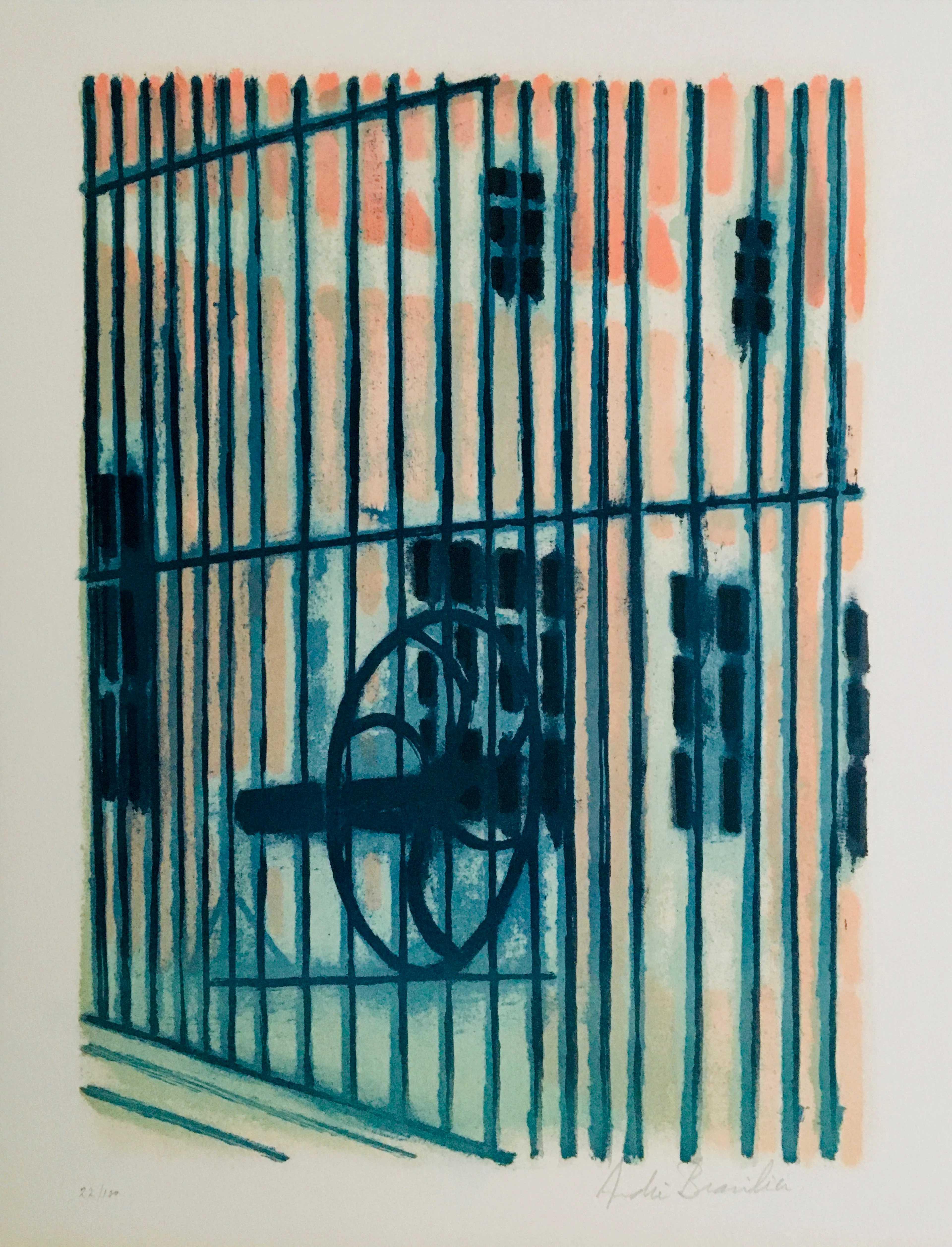 André BRASILIER - La cour du Domaine, 1980 - Lithographie signée au crayon