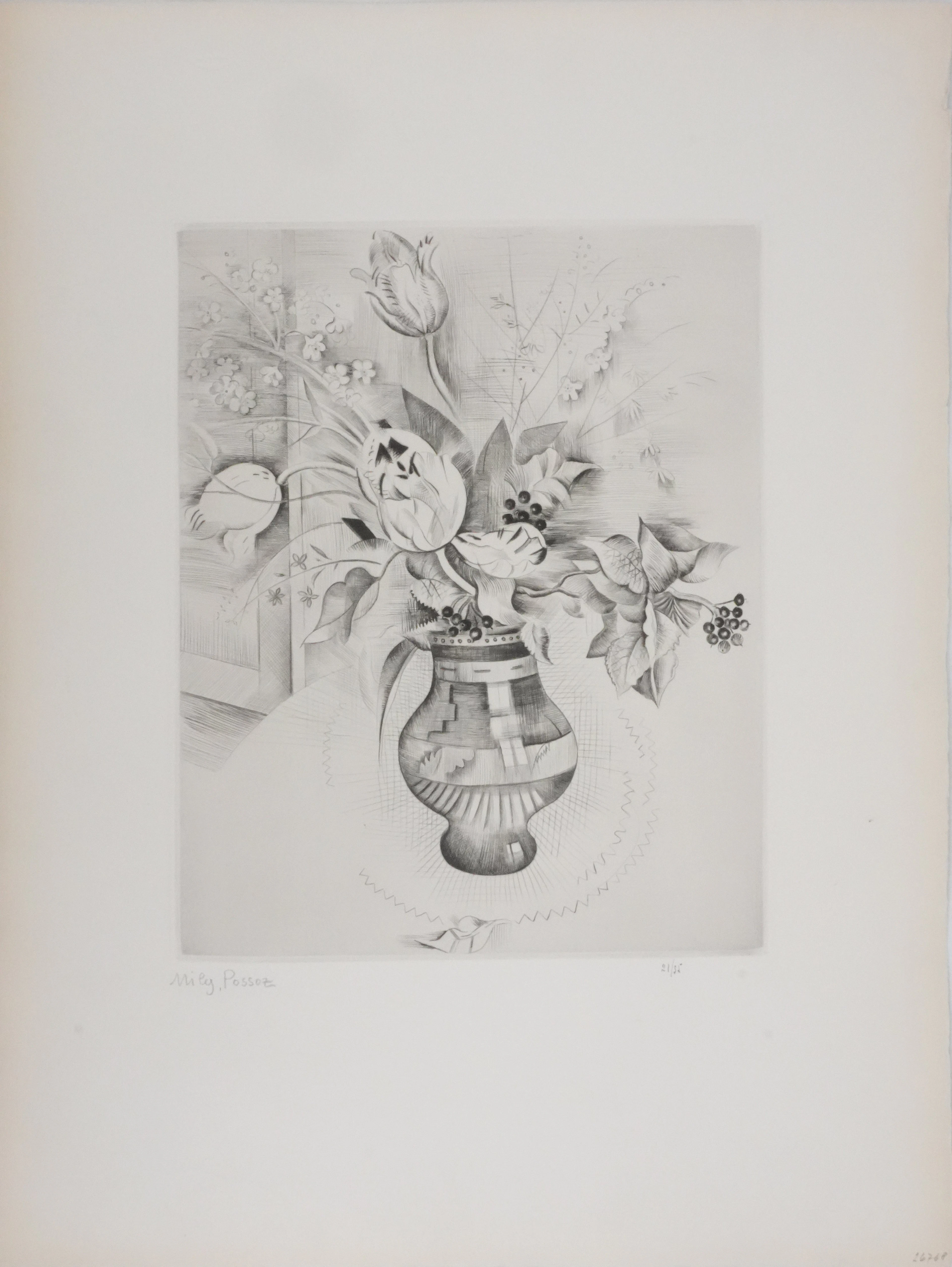 Mily POSSOZ : Le bouquet - Gravure originale signée