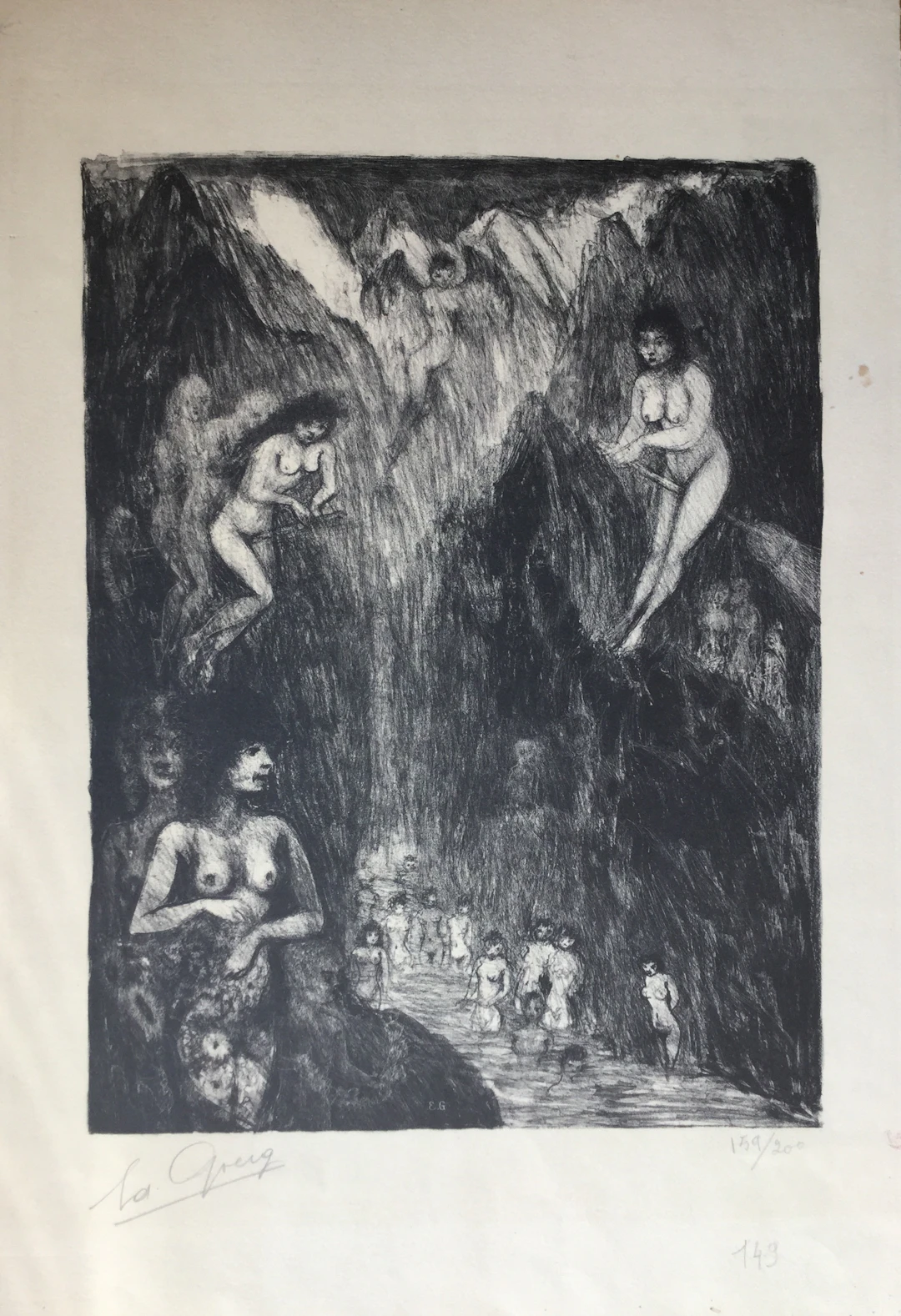 Edouard GOERG - Le bain des sorcières, vers 1950 - Lithographie signée