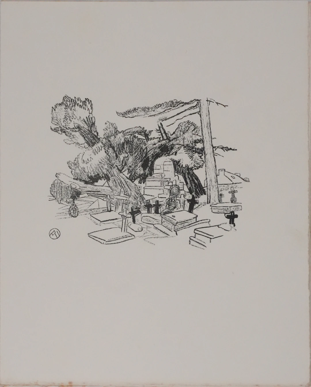 Mathurin MEHEUT : Bretagne, Les tombeaux sous les pins (Noir), Gravure