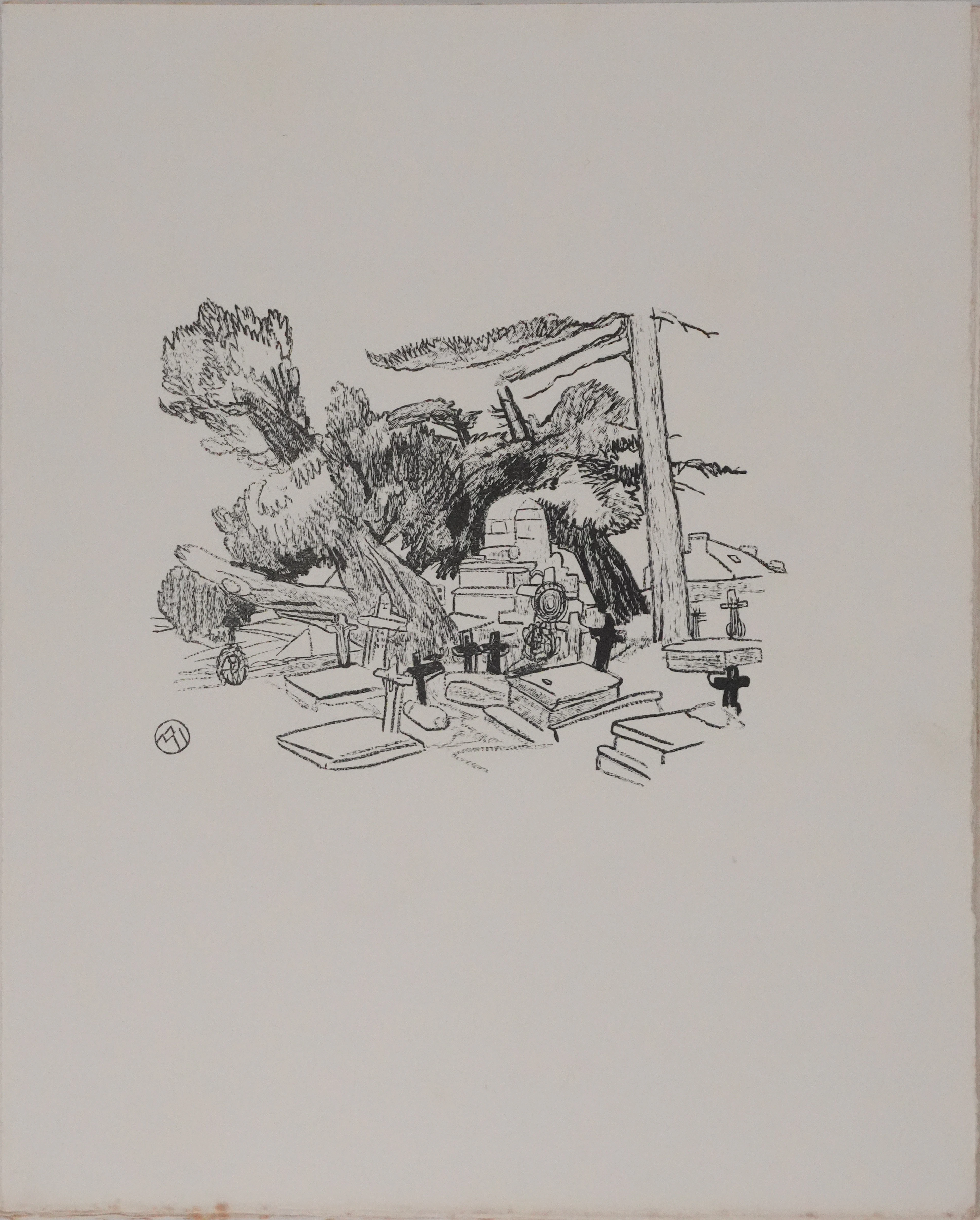 Mathurin MEHEUT : Bretagne, Les tombeaux sous les pins (Noir), Gravure